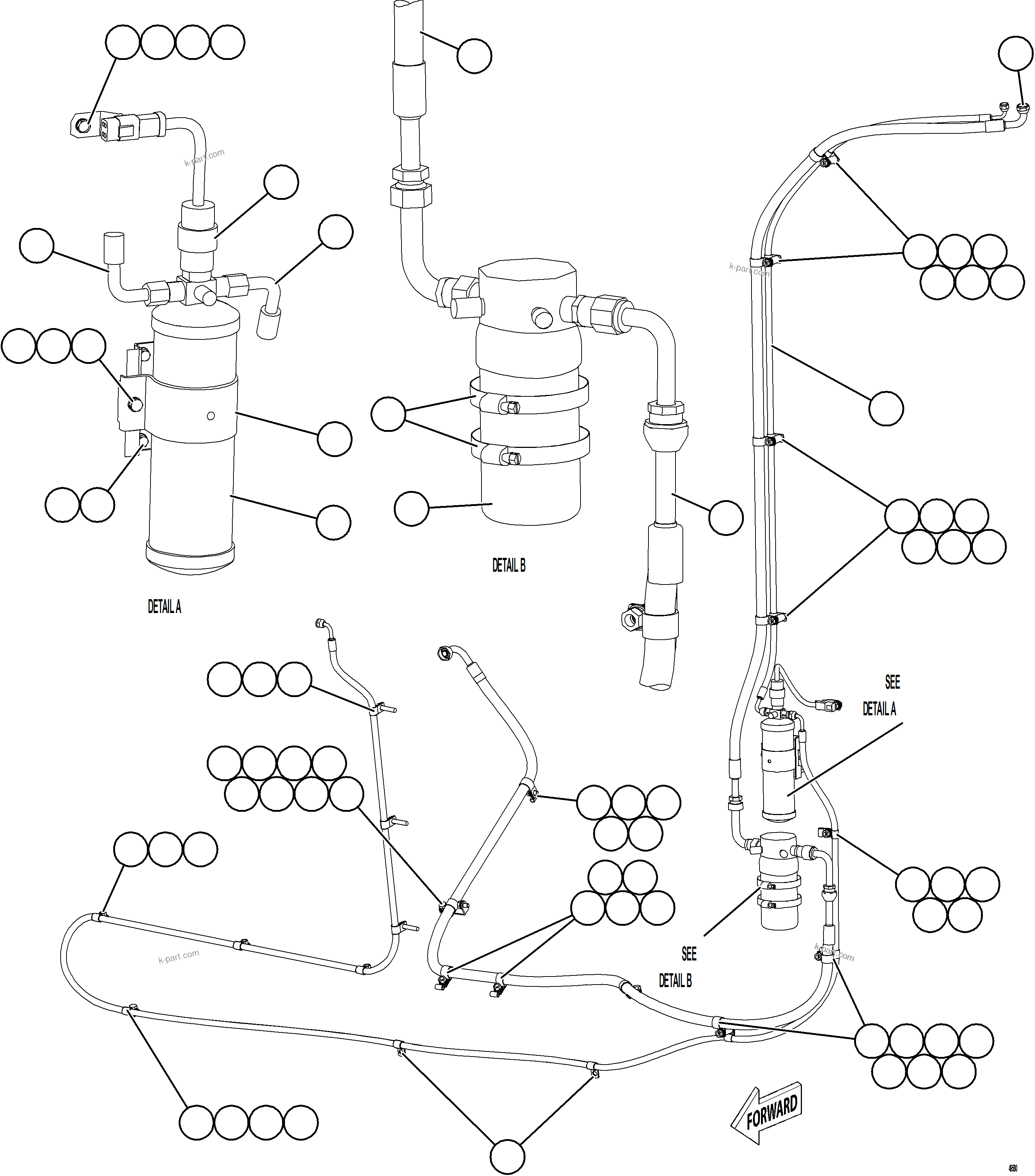 Komatsu parts book diagram for AFE84-R 730E-10 S/N A50056 - A50058  KSA: AIR CONDITIONING PIPING    1/3