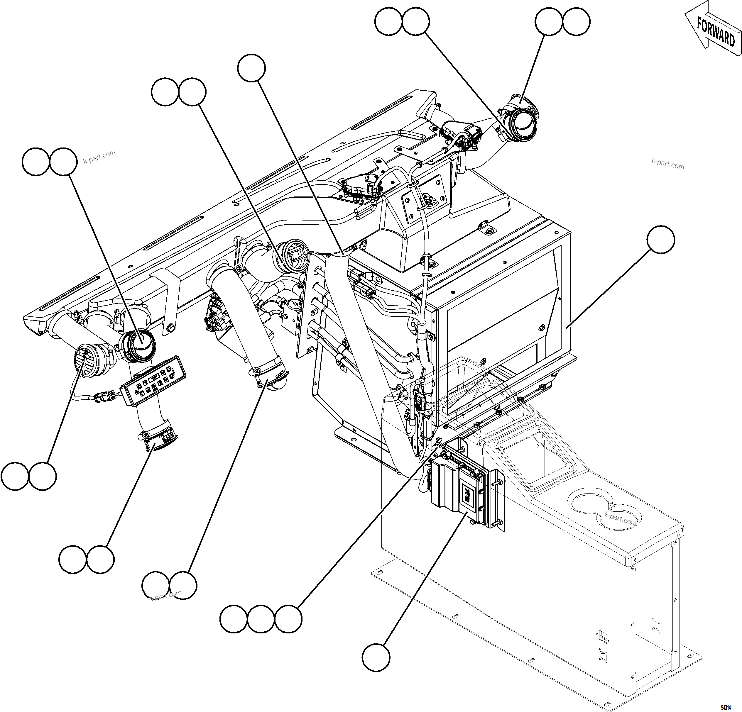 Komatsu parts book diagram for AFE84-R 730E-10 S/N A50056 - A50058  KSA: HVAC MODULE INSTALLATION    2/2