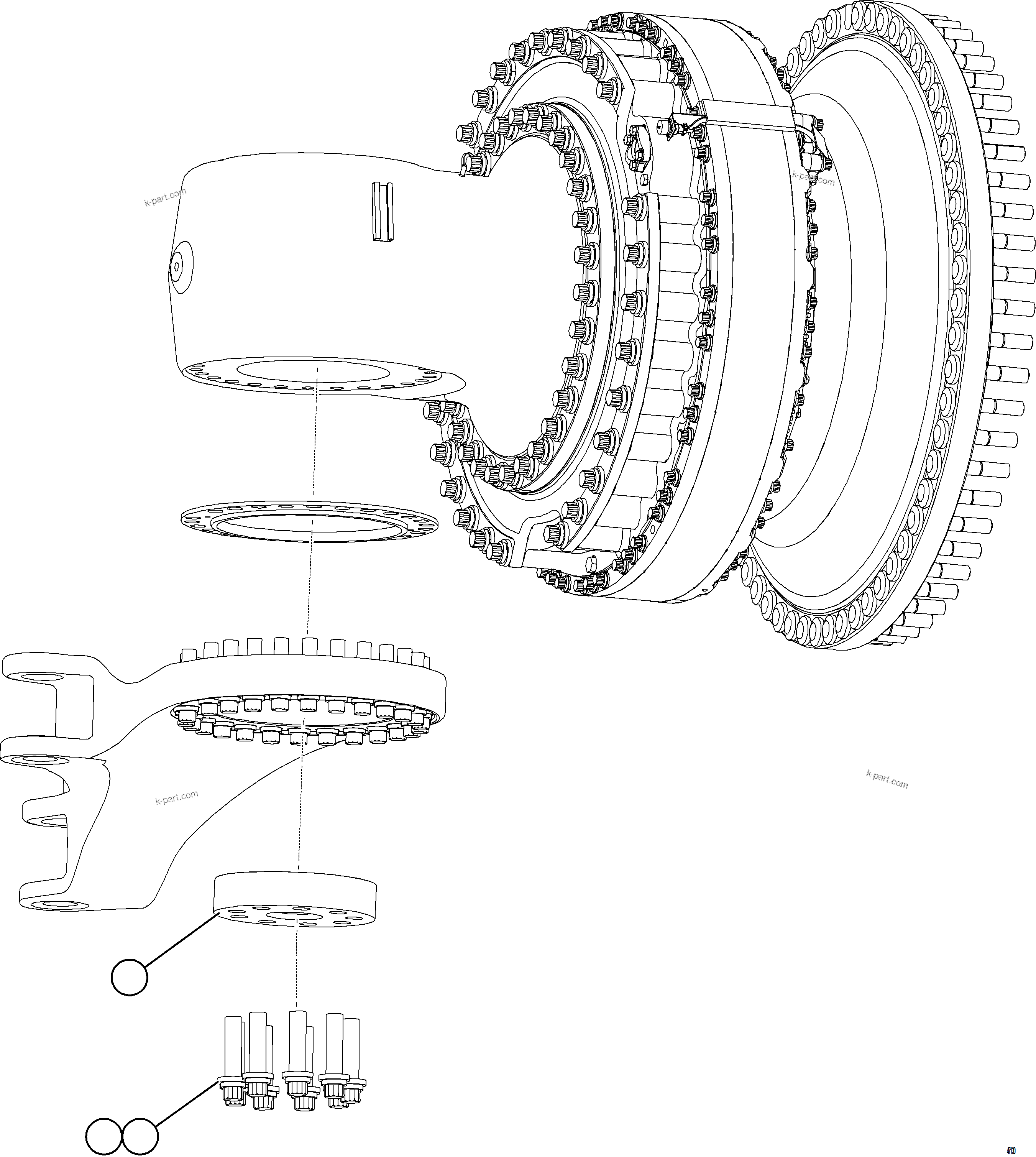 Komatsu parts book diagram for AFE84-R 730E-10 S/N A50056 - A50058  KSA: FRONT SUSPENSION INSTALLATION - STEERING ARM