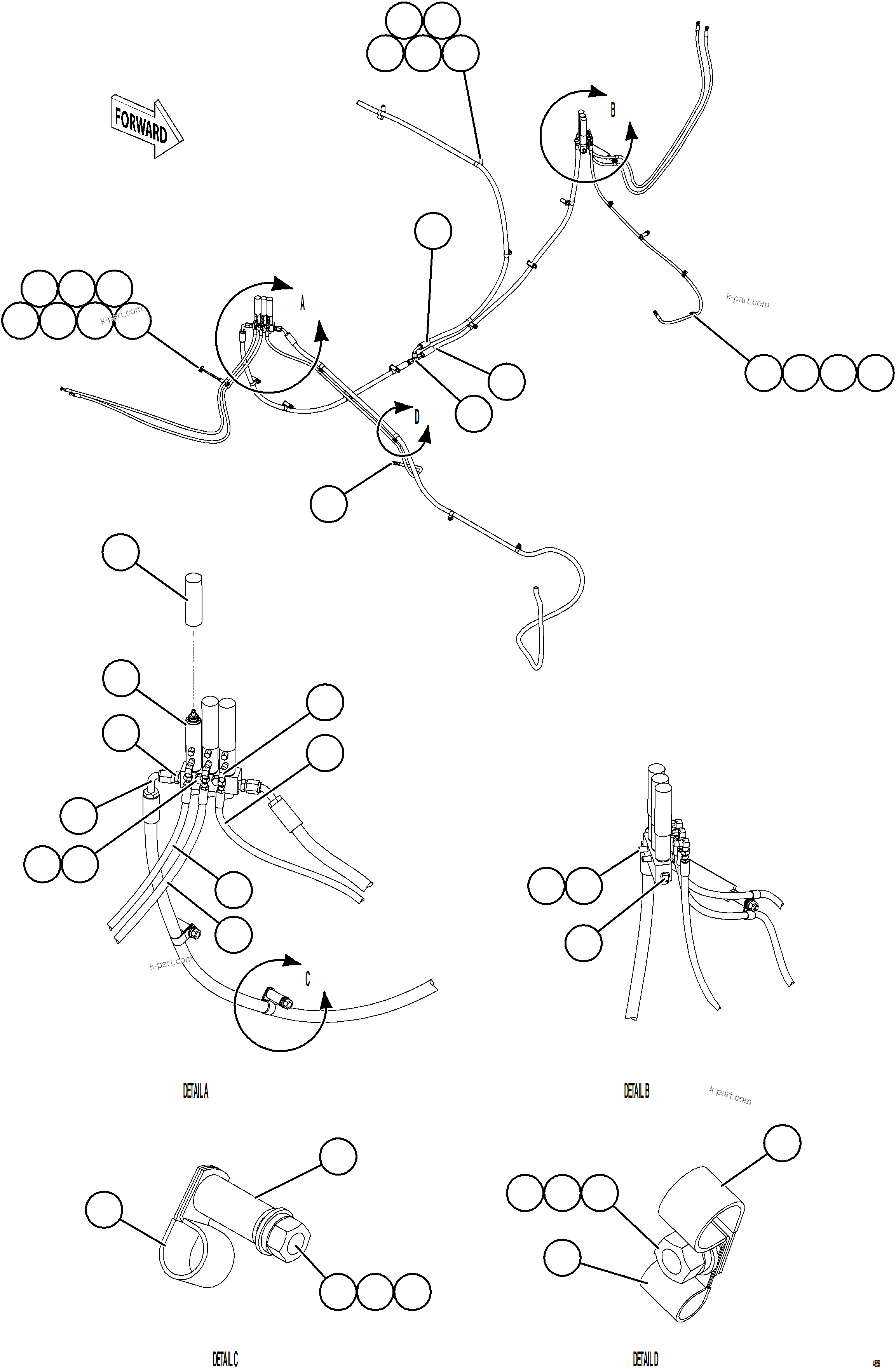 Komatsu parts book diagram for AFE84-R 730E-10 S/N A50056 - A50058  KSA: AUTOMATIC LUBRICATION SYSTEM PIPING - FRONT    2/3