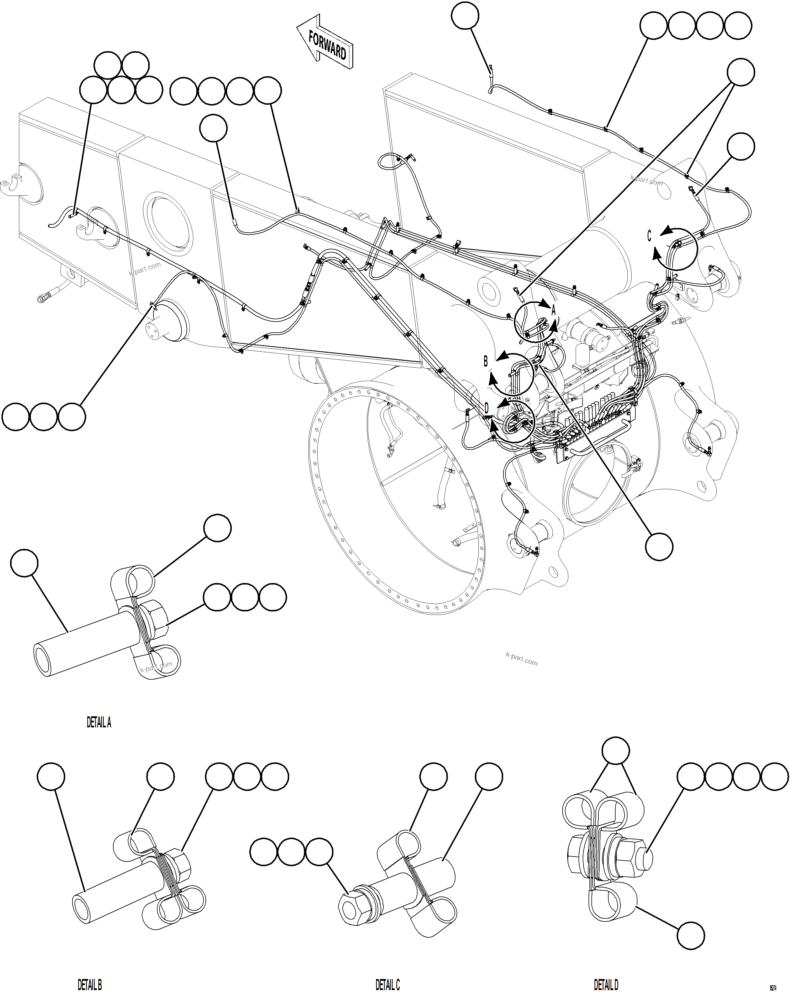 Komatsu parts book diagram for AFE84-R 730E-10 S/N A50056 - A50058  KSA: AUTOMATIC LUBRICATION SYSTEM PIPING - REAR    3/3