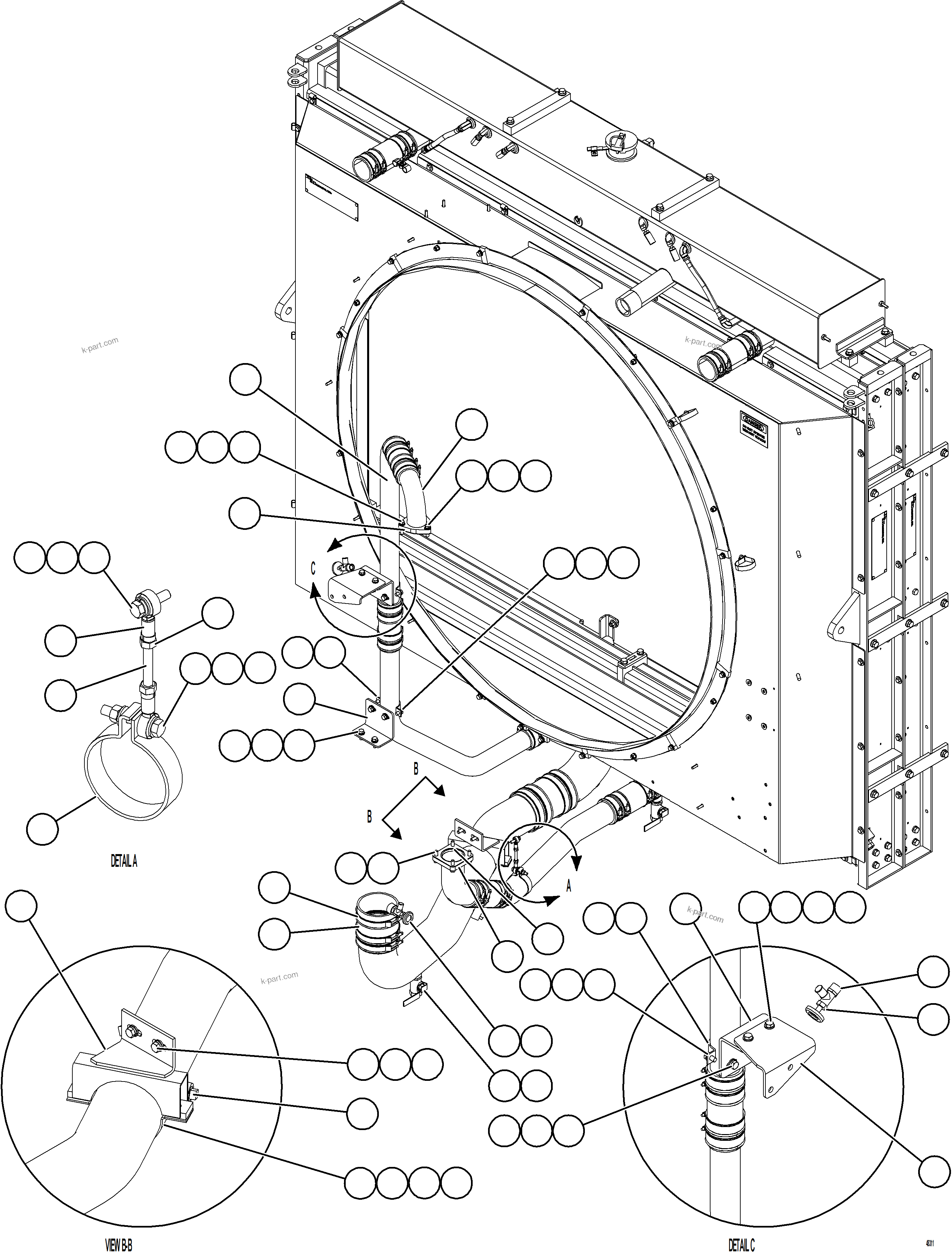 Komatsu parts book diagram for AFE84-T 730E-10 S/N A50061,A50064  KAL: RADIATOR PIPING    2/3