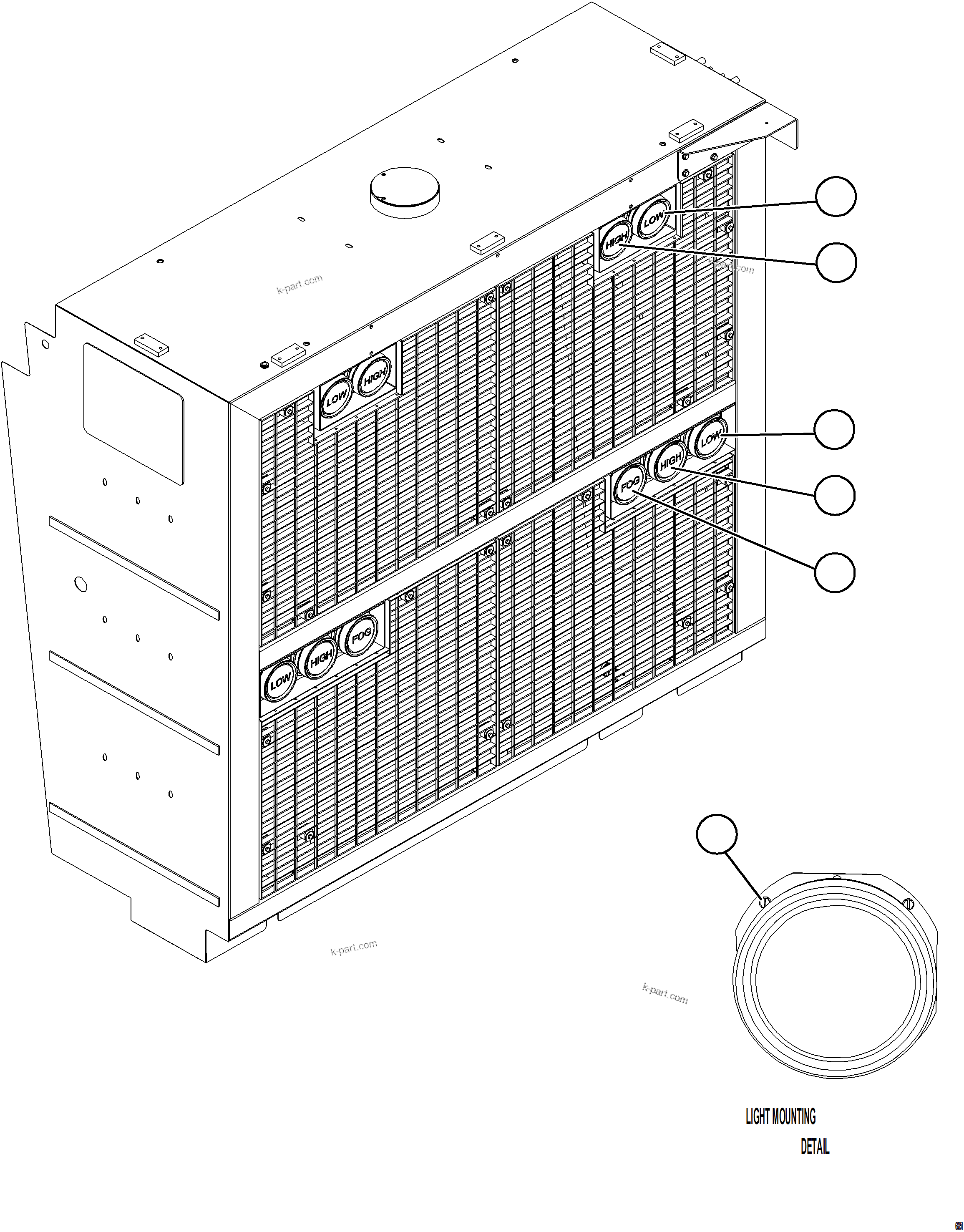 Komatsu parts book diagram for AFE84-T 730E-10 S/N A50061,A50064  KAL: HEADLIGHTS & FOG LIGHTS    1/2