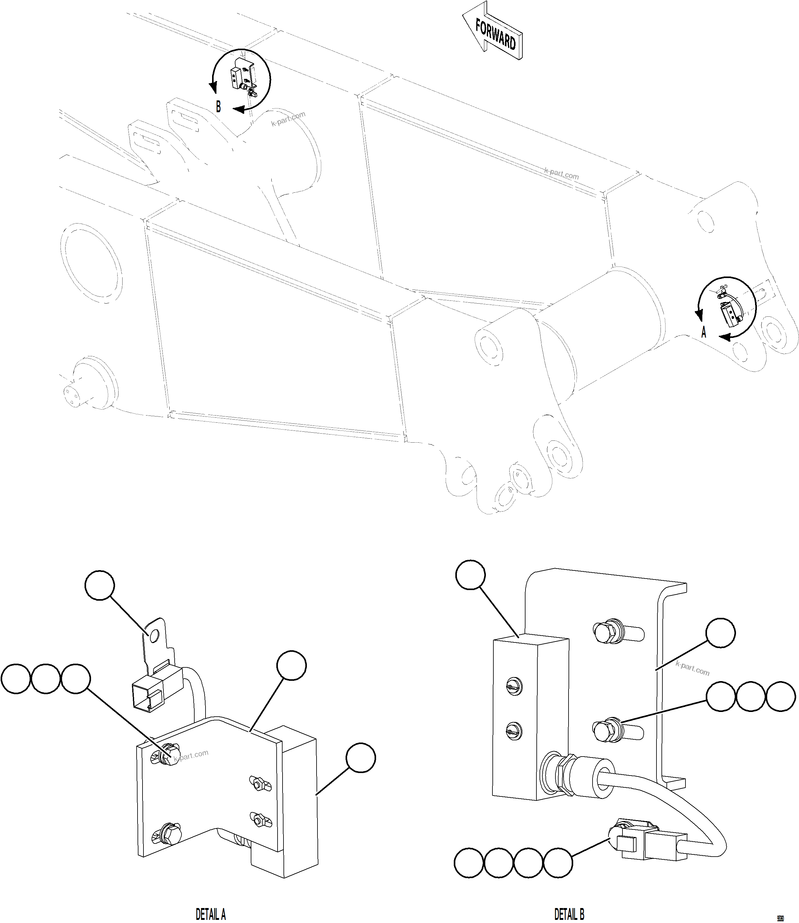 Komatsu parts book diagram for AFE84-T 730E-10 S/N A50061,A50064  KAL: BODY UP & HOIST LIMIT SWITCH INSTALLATION    1/2