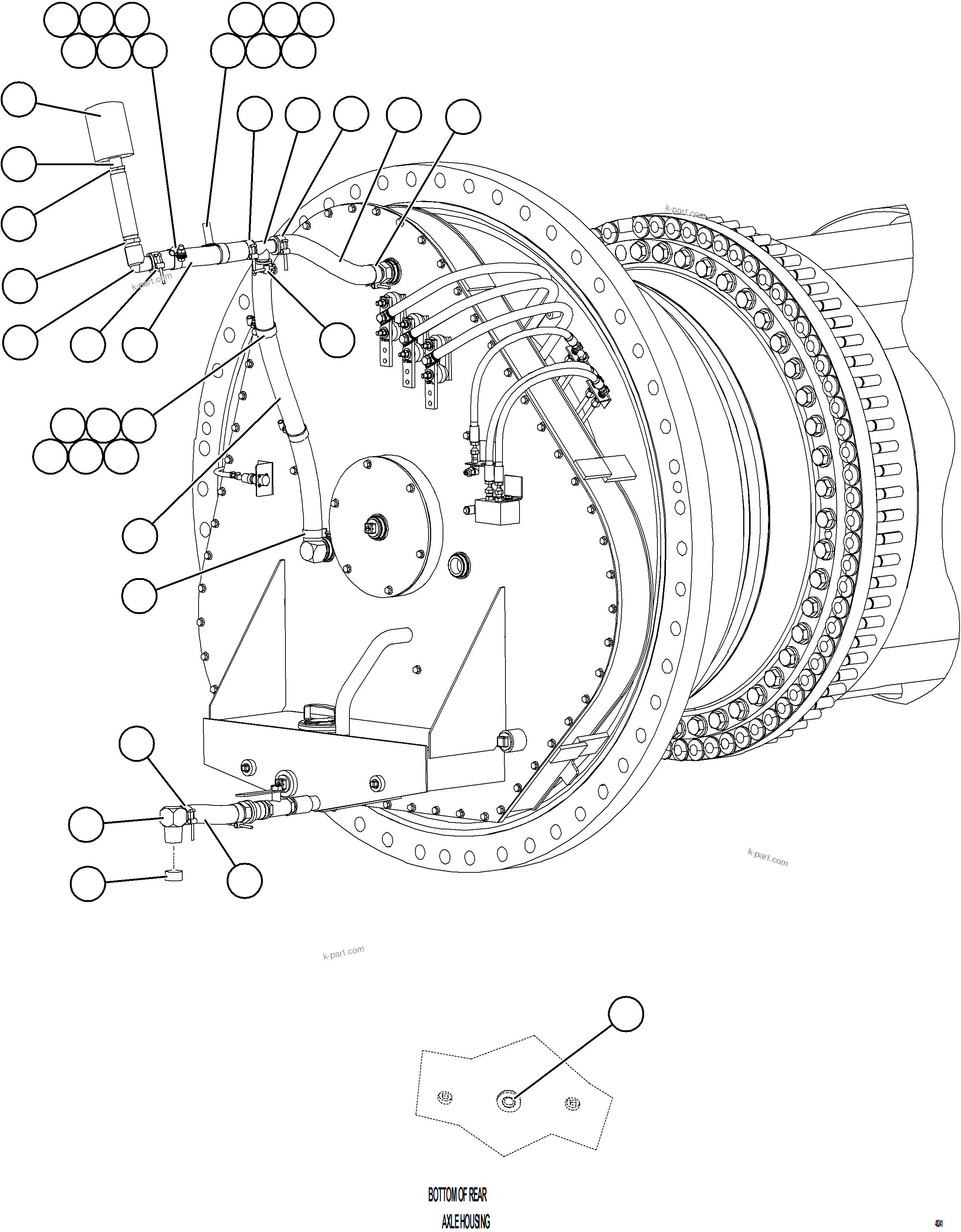 Komatsu parts book diagram for AFE84-T 730E-10 S/N A50061,A50064  KAL: WHEEL MOTOR PIPING - RH
