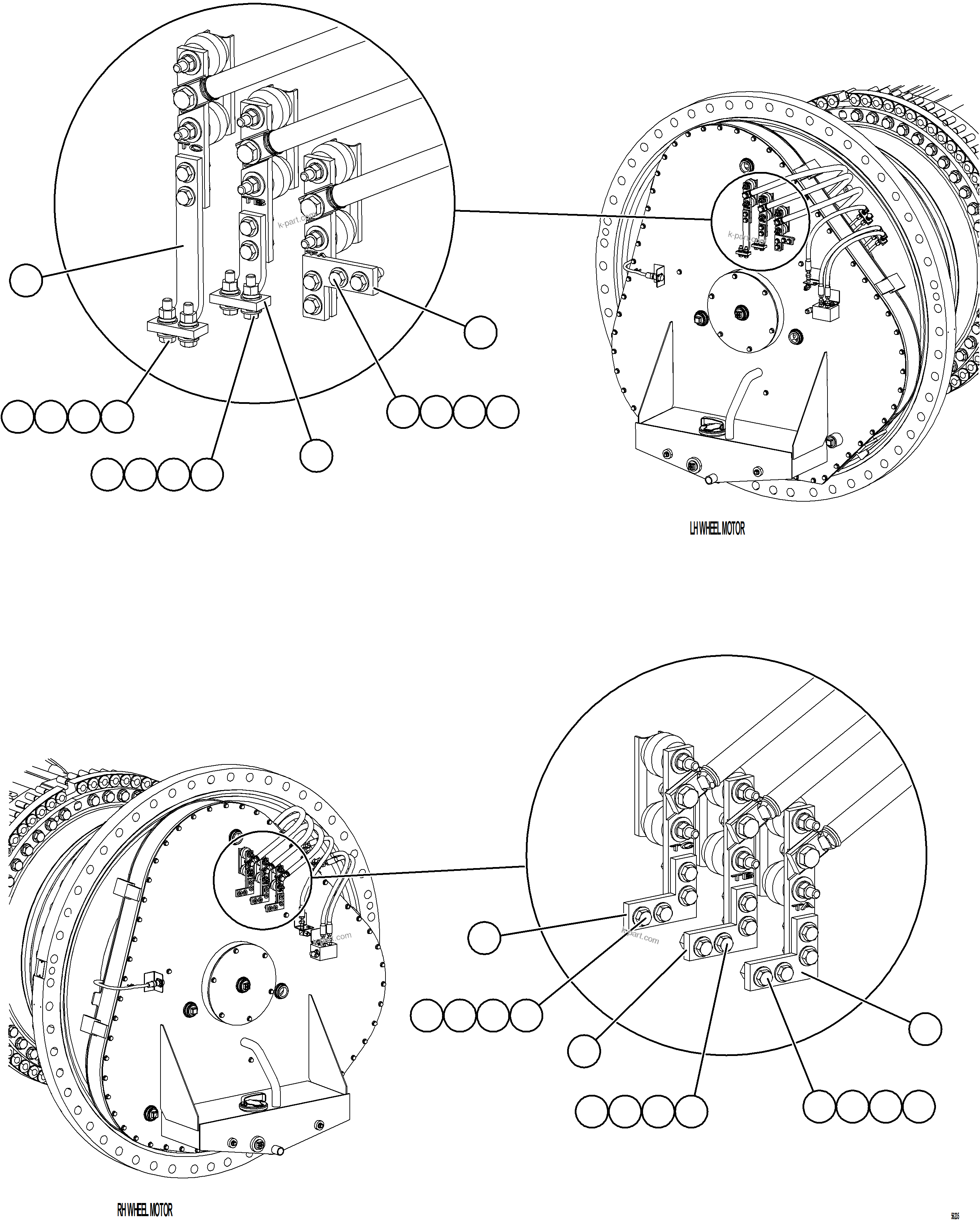 Komatsu parts book diagram for AFE84-T 730E-10 S/N A50061,A50064  KAL: WHEEL MOTOR CABLE CONNECTIONS
