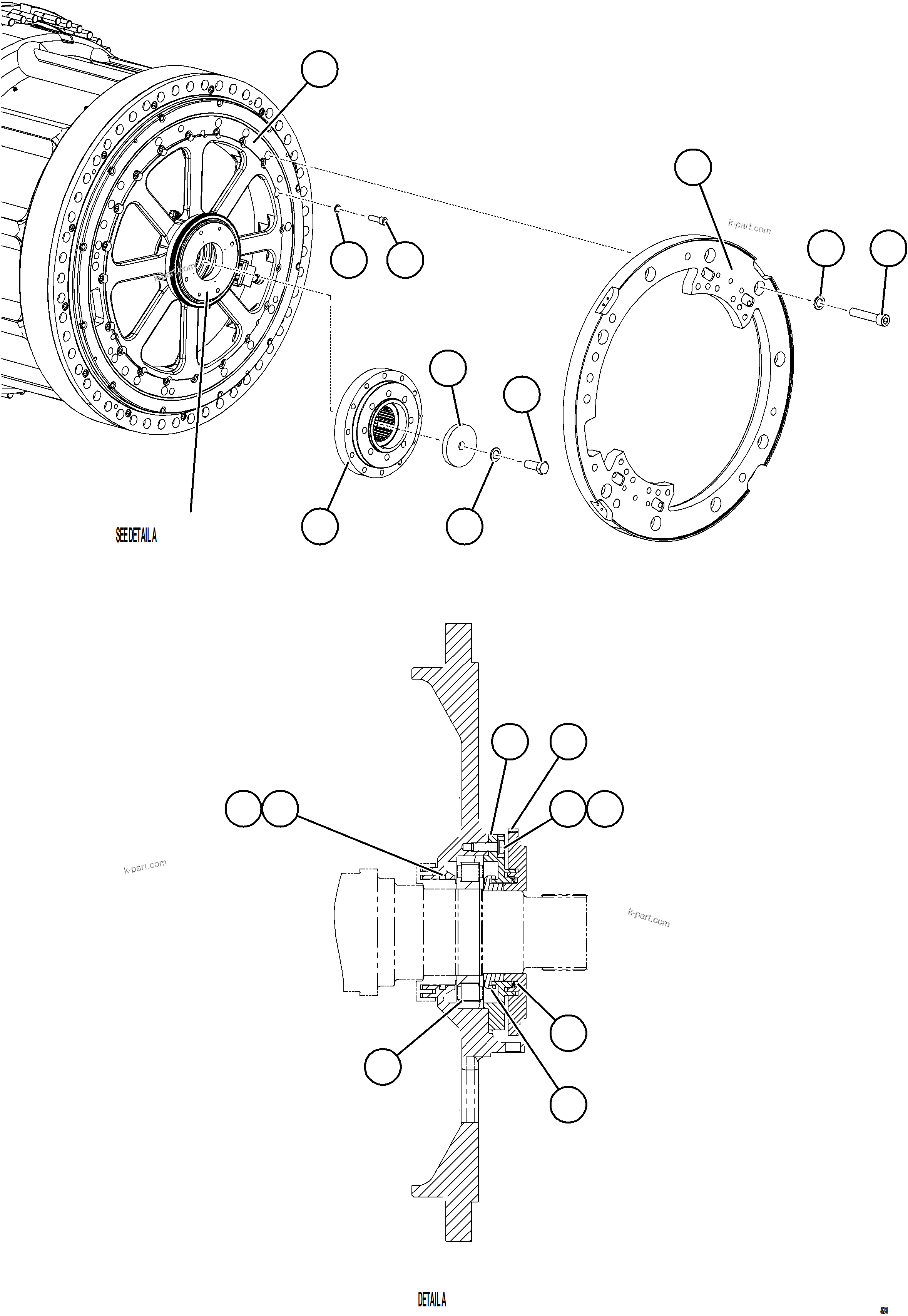 Komatsu parts book diagram for AFE84-T 730E-10 S/N A50061,A50064  KAL: WHEEL MOTOR    3/8