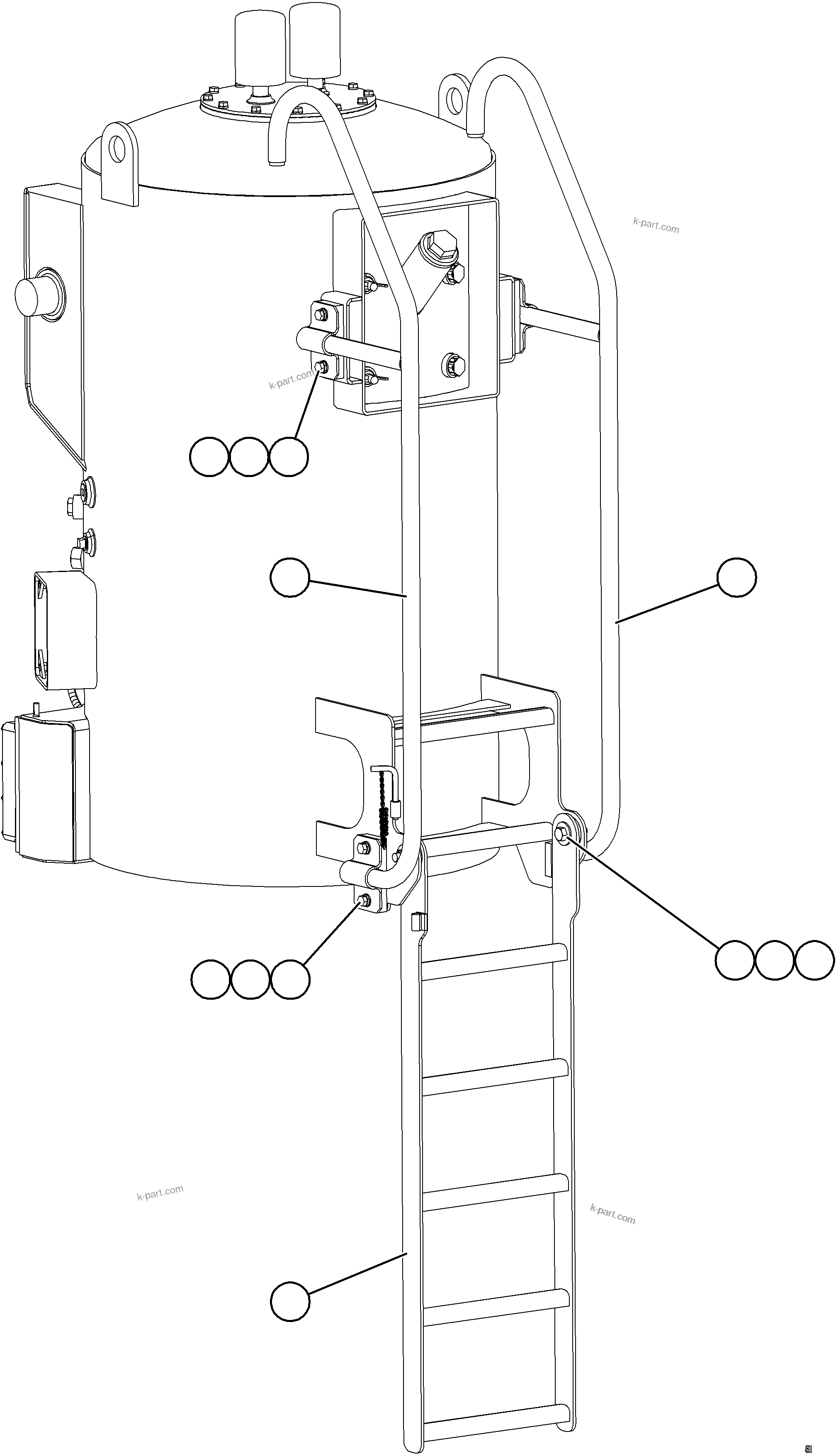 Komatsu parts book diagram for AFE84-T 730E-10 S/N A50061,A50064  KAL: HYDRAULIC TANK LADDER