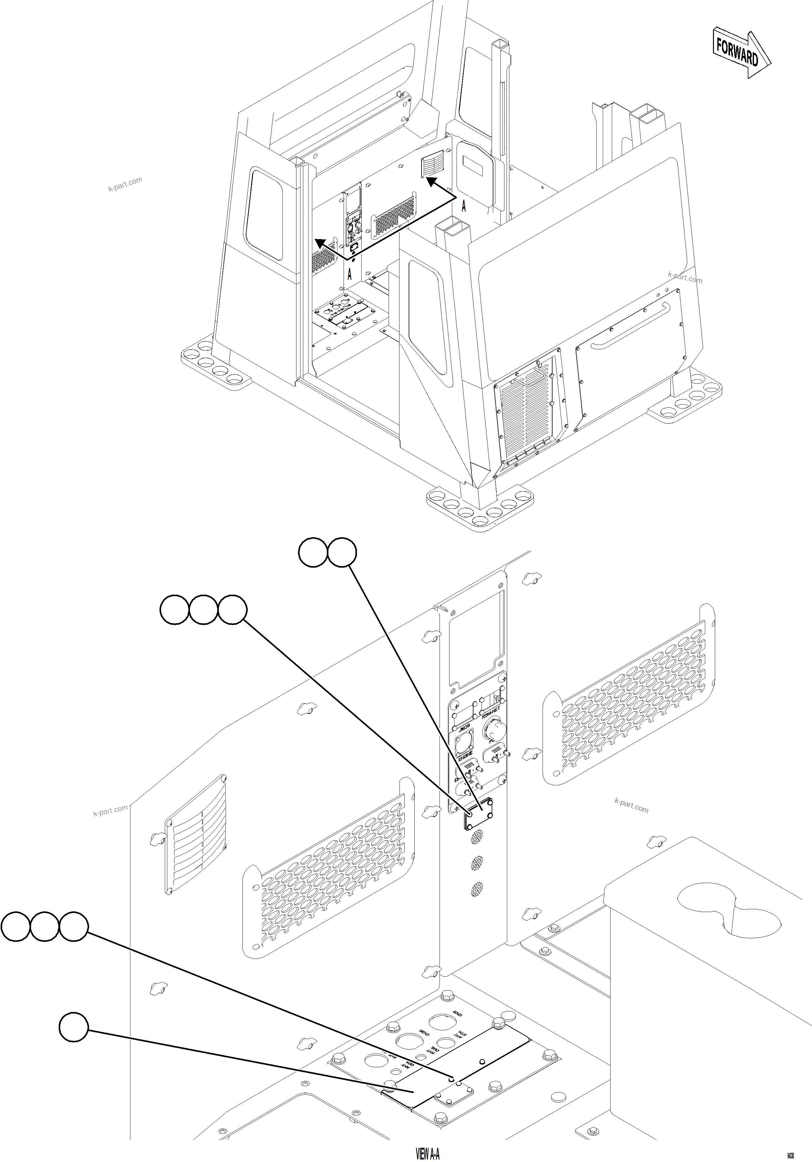 Komatsu parts book diagram for AFE84-T 730E-10 S/N A50061,A50064  KAL: CAB BLANKING PLATES    4/4