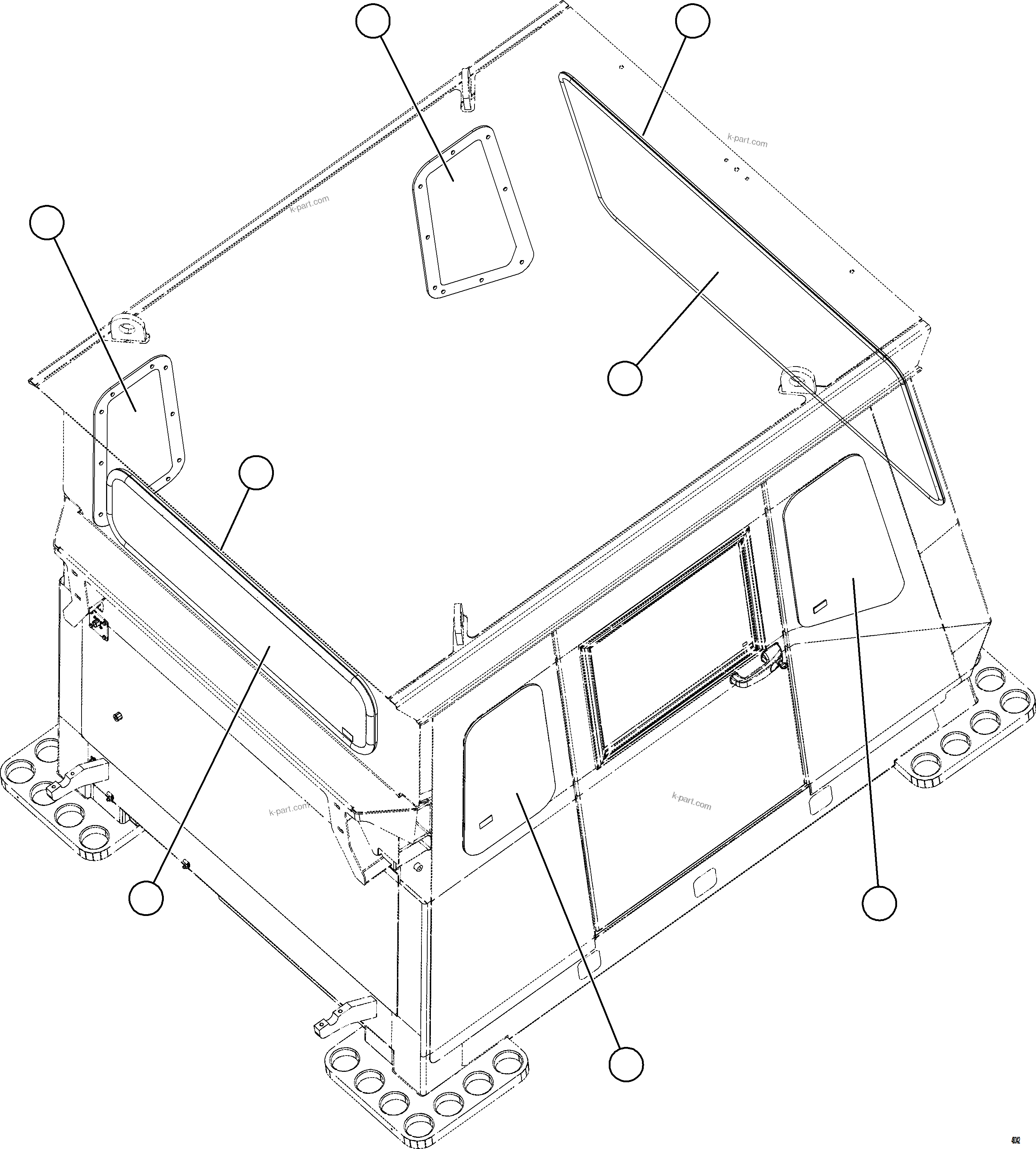 Komatsu parts book diagram for AFE84-T 730E-10 S/N A50061,A50064  KAL: CAB WINDOWS