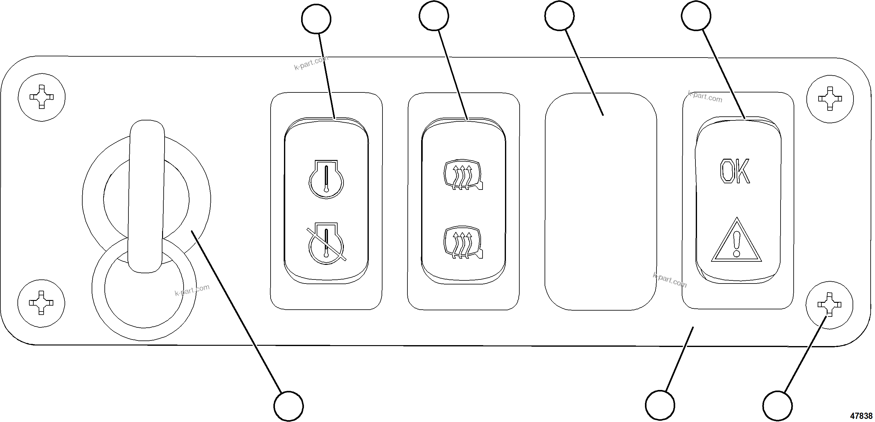 Komatsu parts book diagram for AFE84-T 730E-10 S/N A50061,A50064  KAL: LOWER RH DASH SWITCHES