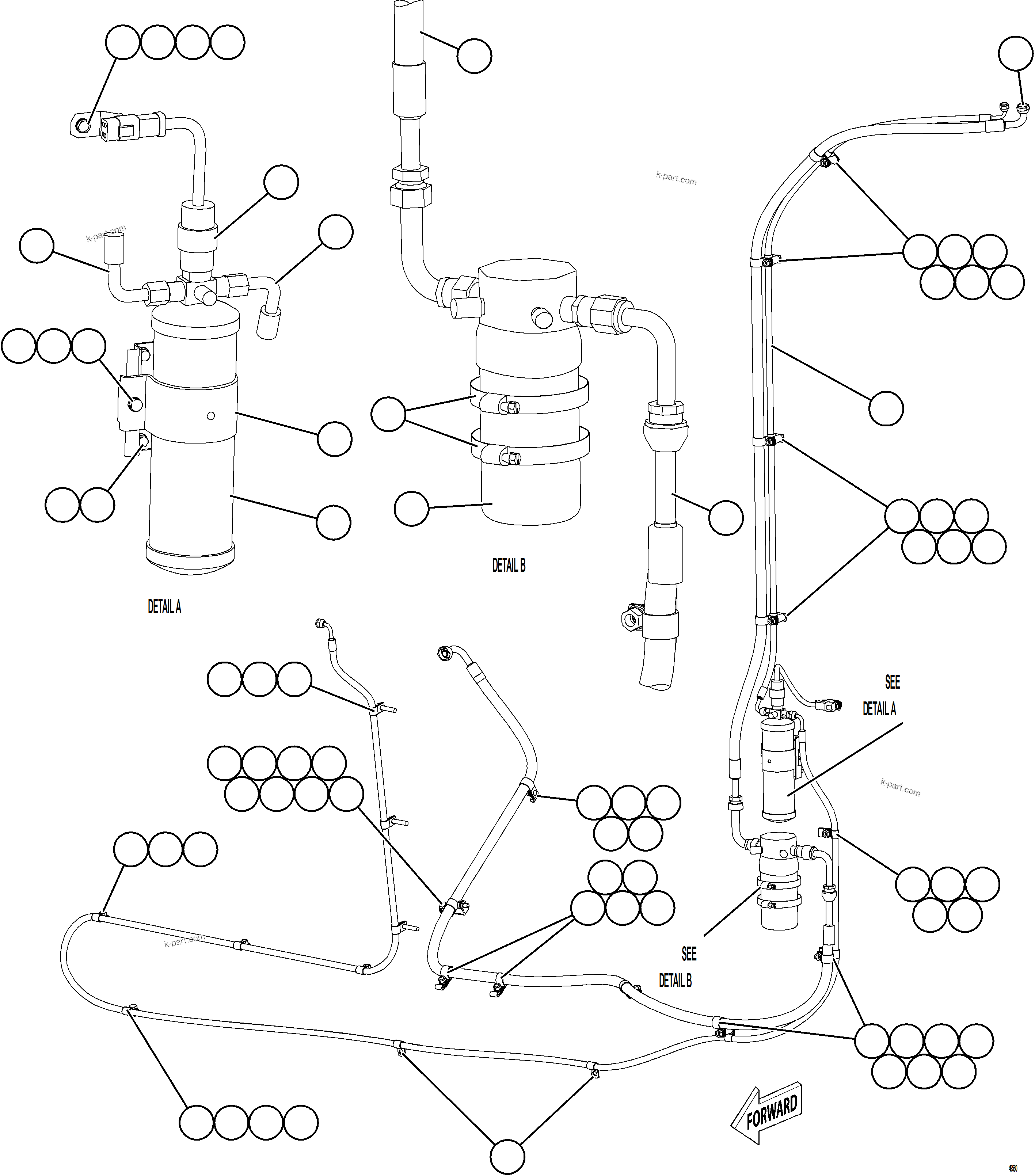 Komatsu parts book diagram for AFE84-T 730E-10 S/N A50061,A50064  KAL: AIR CONDITIONING PIPING    1/3