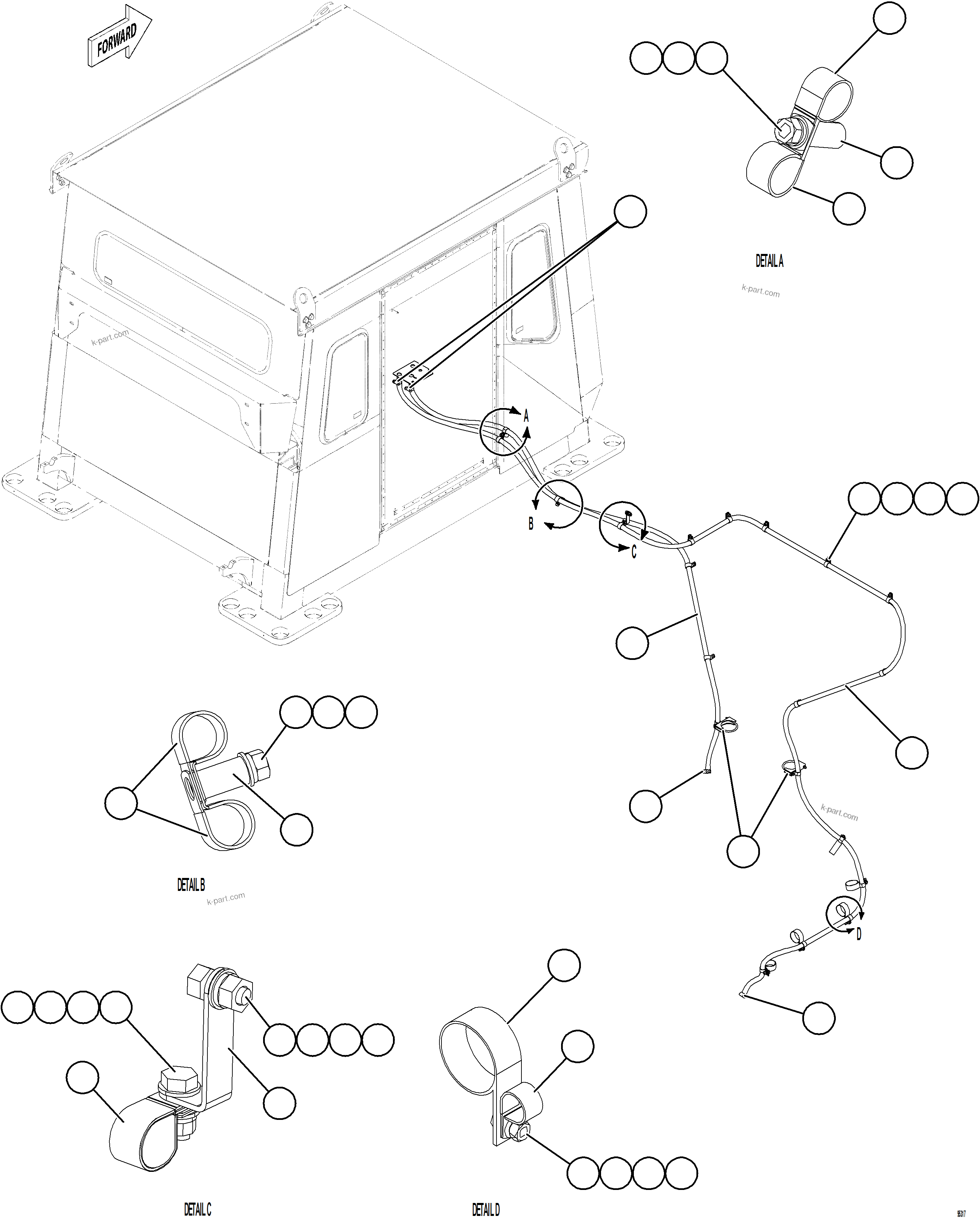 Komatsu parts book diagram for AFE84-T 730E-10 S/N A50061,A50064  KAL: HEATER HOSE INSTALLATION