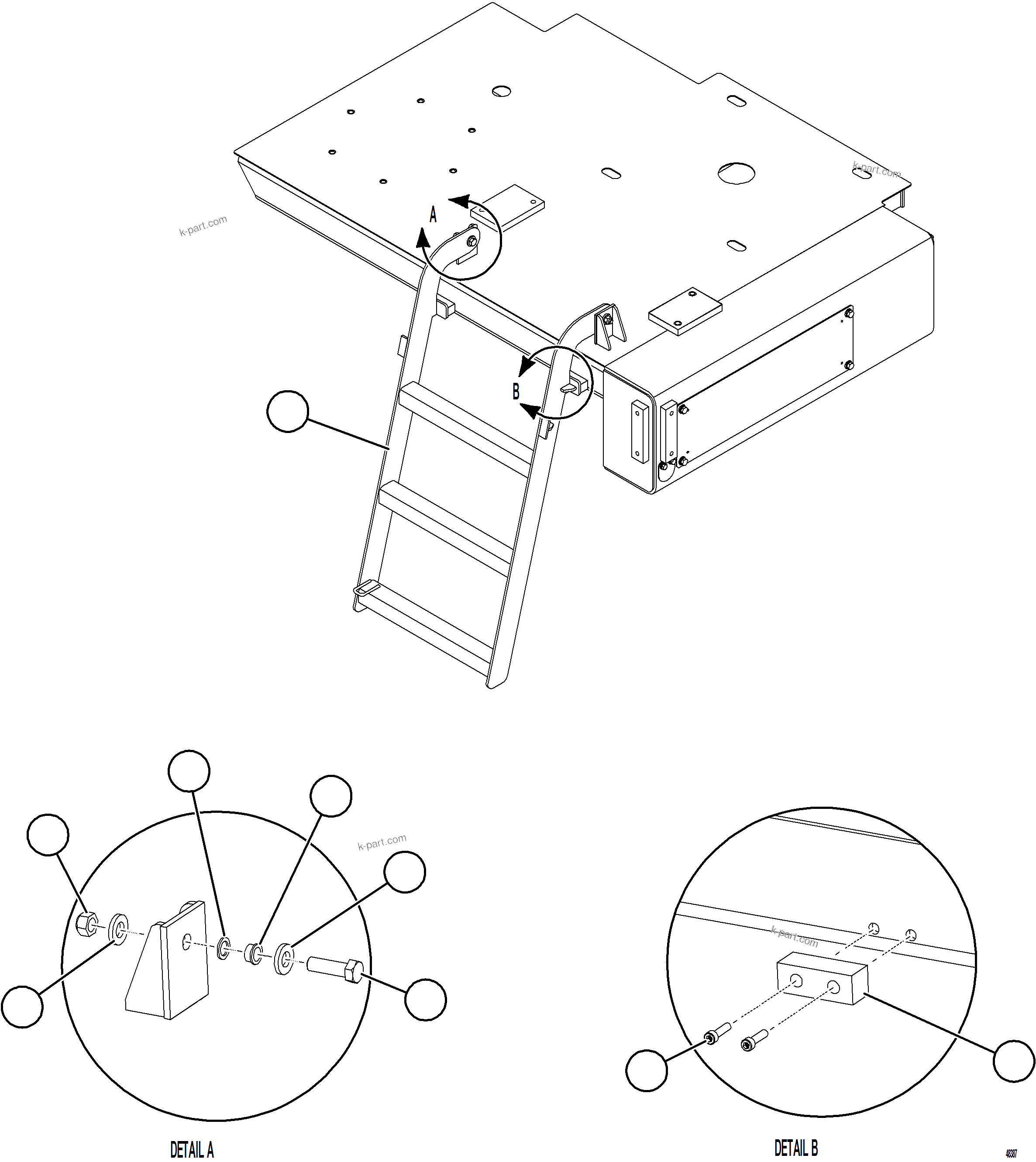 Komatsu parts book diagram for AFE84-T 730E-10 S/N A50061,A50064  KAL: RH LOWER PLATFORM HANDRAILS