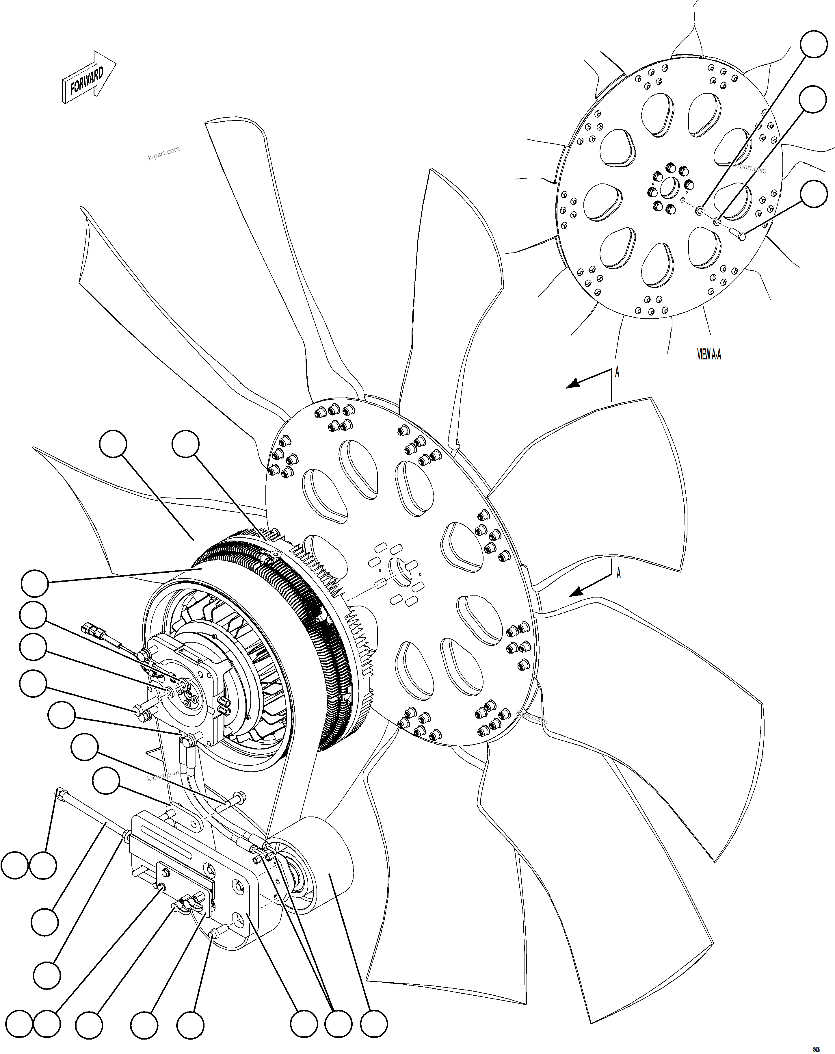Komatsu parts book diagram for AFE92-A 980E-5SE S/N A60001 - A60010  KMMP: FAN INSTALLATION    1/2
