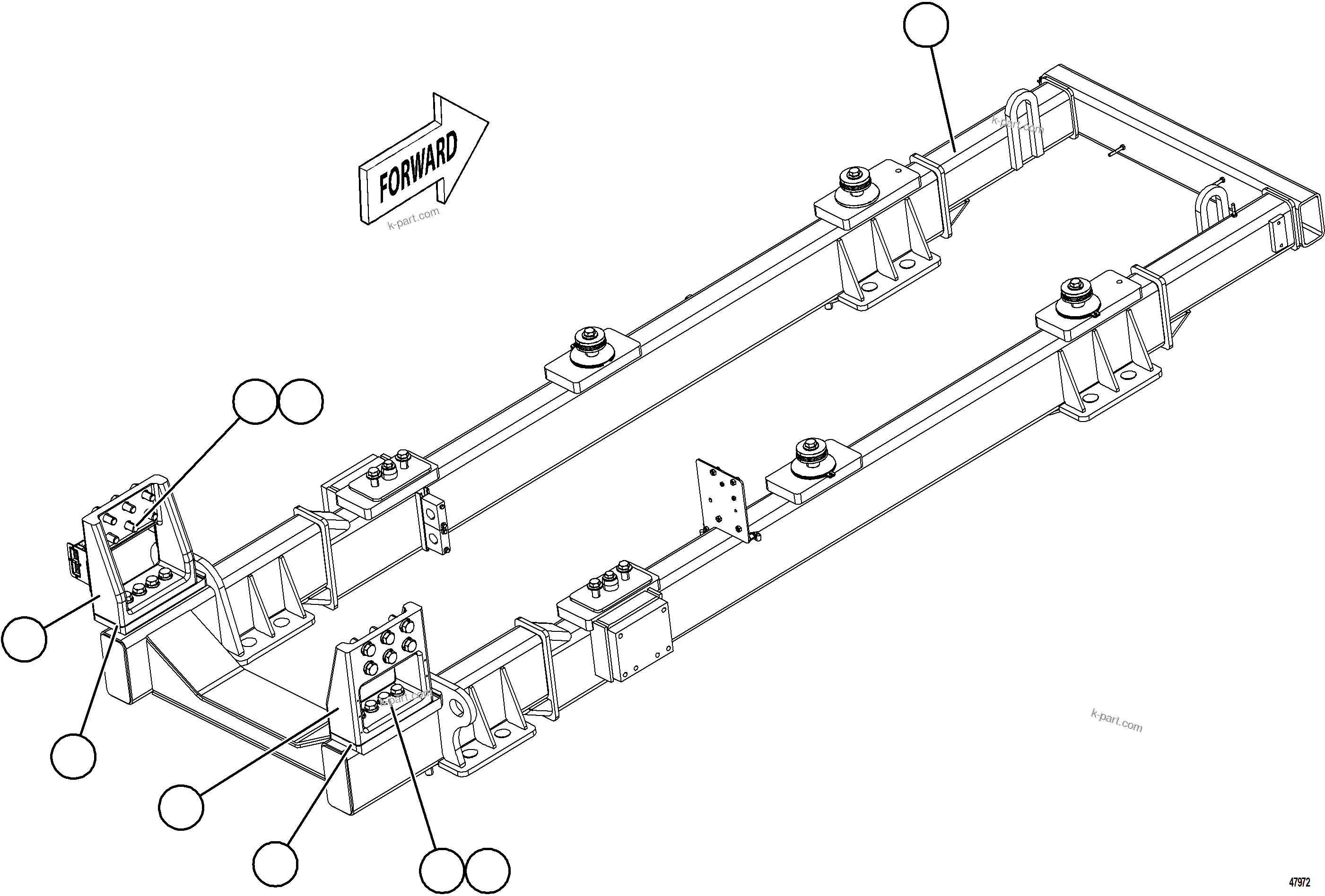Komatsu parts book diagram for AFE92-A 980E-5SE S/N A60001 - A60010  KMMP: ENGINE CRADLE INSTALLATION