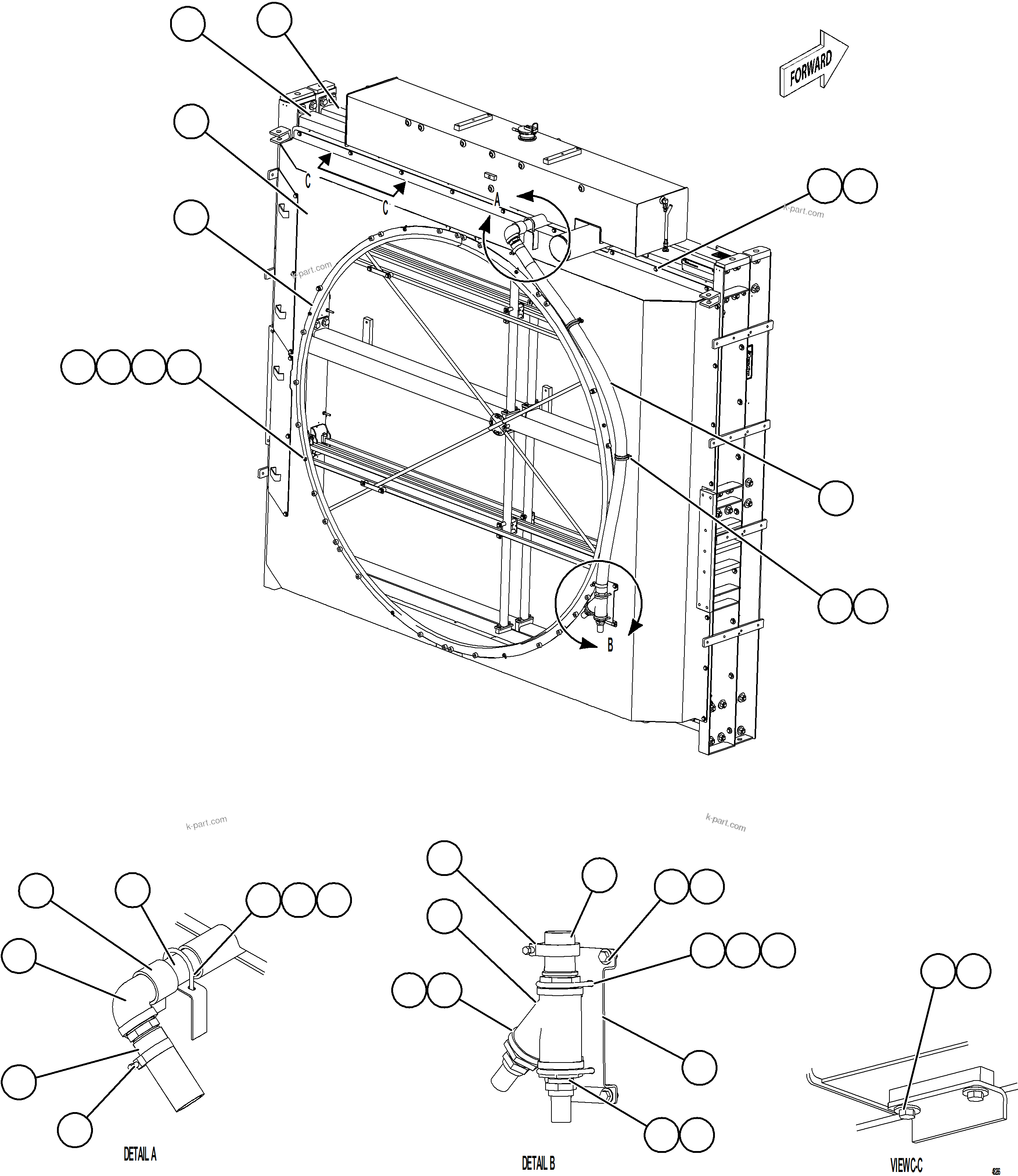 Komatsu parts book diagram for AFE92-A 980E-5SE S/N A60001 - A60010  KMMP: RADIATOR & SHROUD ASSEMBLY    1/2    58B-03-02800