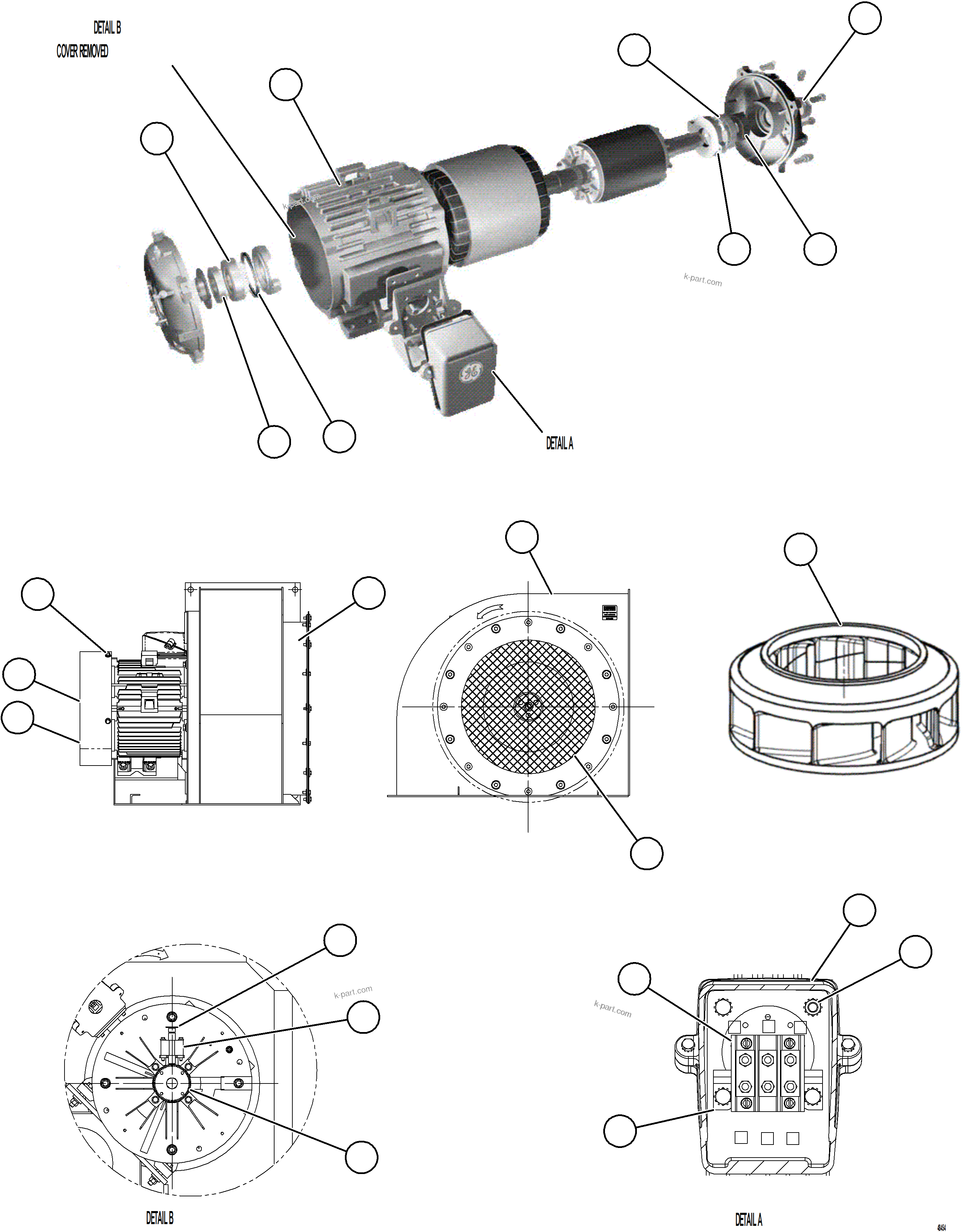 Komatsu parts book diagram for AFE92-A 980E-5SE S/N A60001 - A60010  KMMP: AUXILIARY BLOWER MOTOR    58B-01-10300