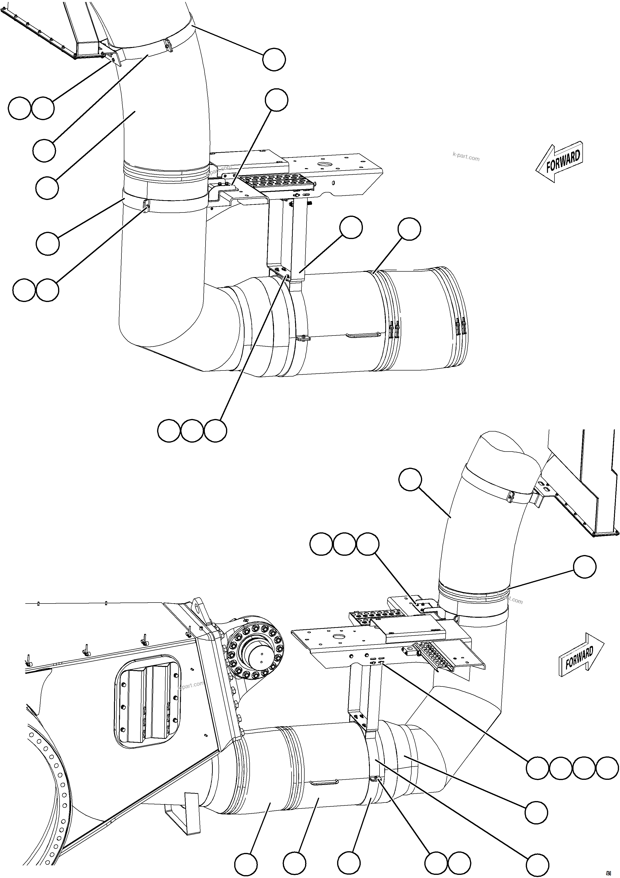 Komatsu parts book diagram for AFE92-A 980E-5SE S/N A60001 - A60010  KMMP: REAR AXLE BLOWER DUCTS