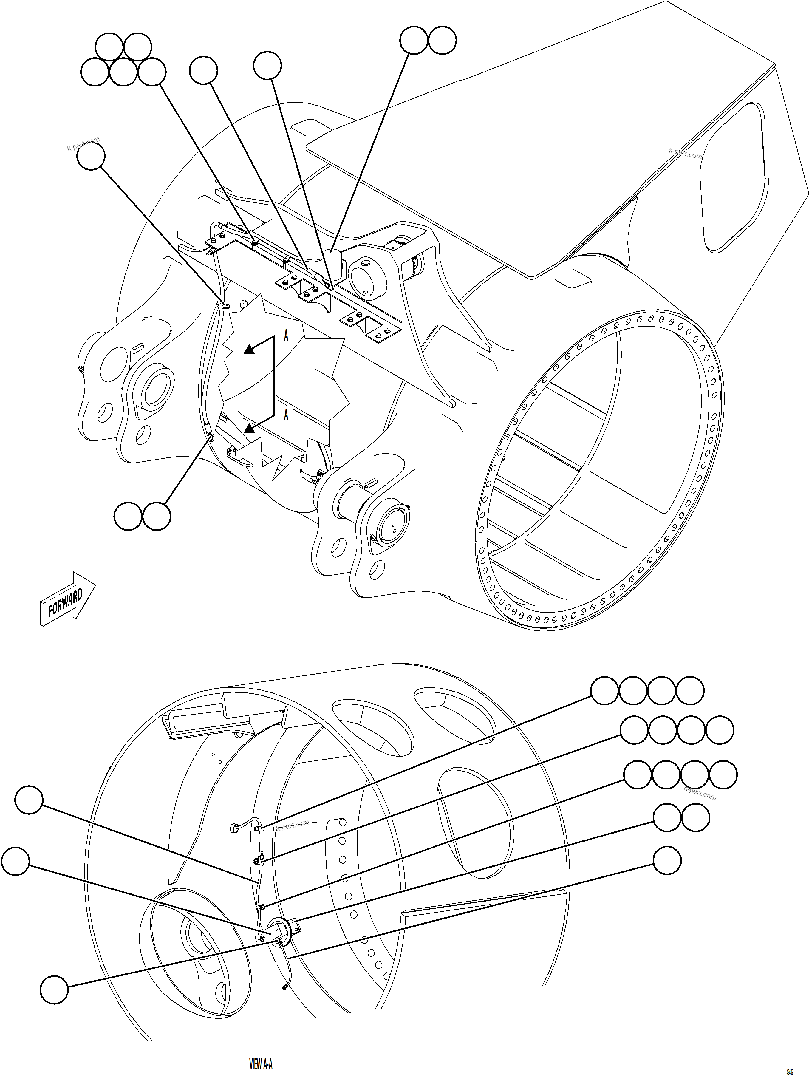 Komatsu parts book diagram for AFE92-A 980E-5SE S/N A60001 - A60010  KMMP: REAR AXLE BLOWER PRESSURE SWITCH INSTALLATION