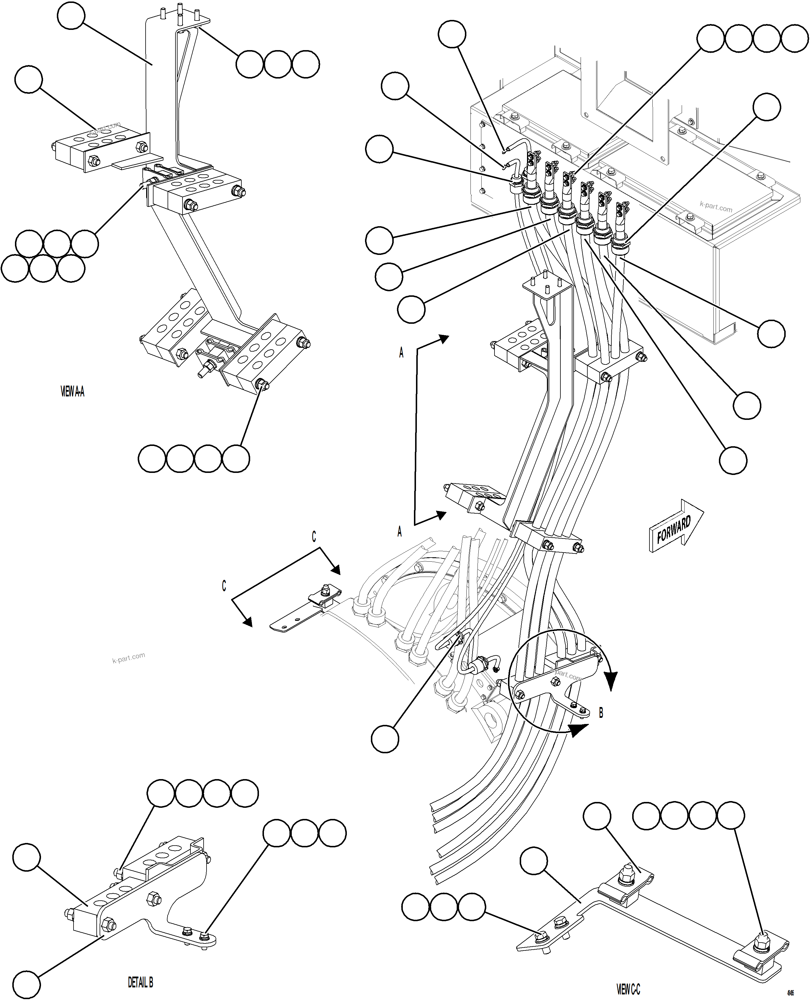 Komatsu parts book diagram for AFE92-A 980E-5SE S/N A60001 - A60010  KMMP: CONTROL CABINET EXTERNAL WIRING - ALTERNATOR   1/2