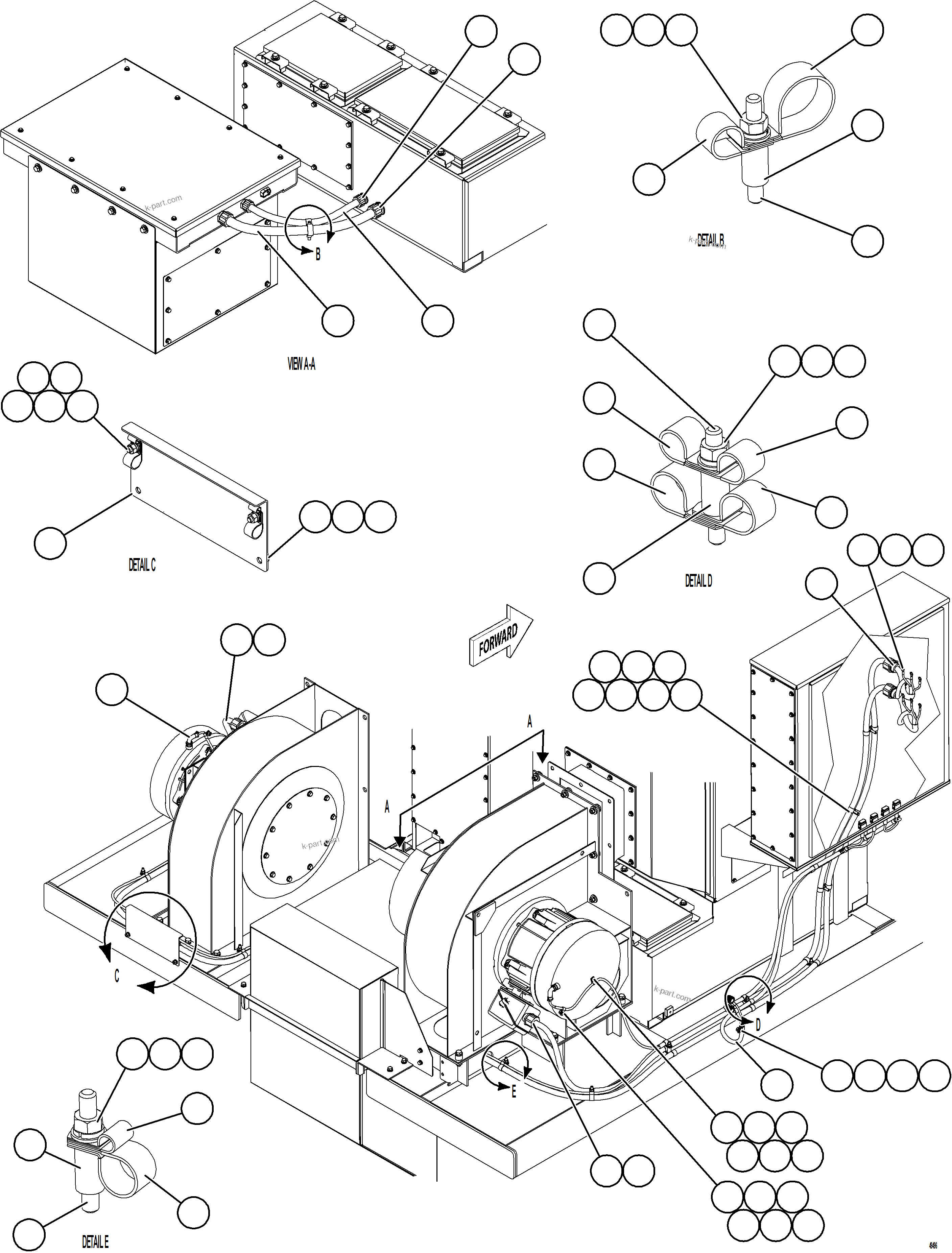 Komatsu parts book diagram for AFE92-A 980E-5SE S/N A60001 - A60010  KMMP: CONTROL CABINET EXTERNAL WIRING - AUX BLOWERS