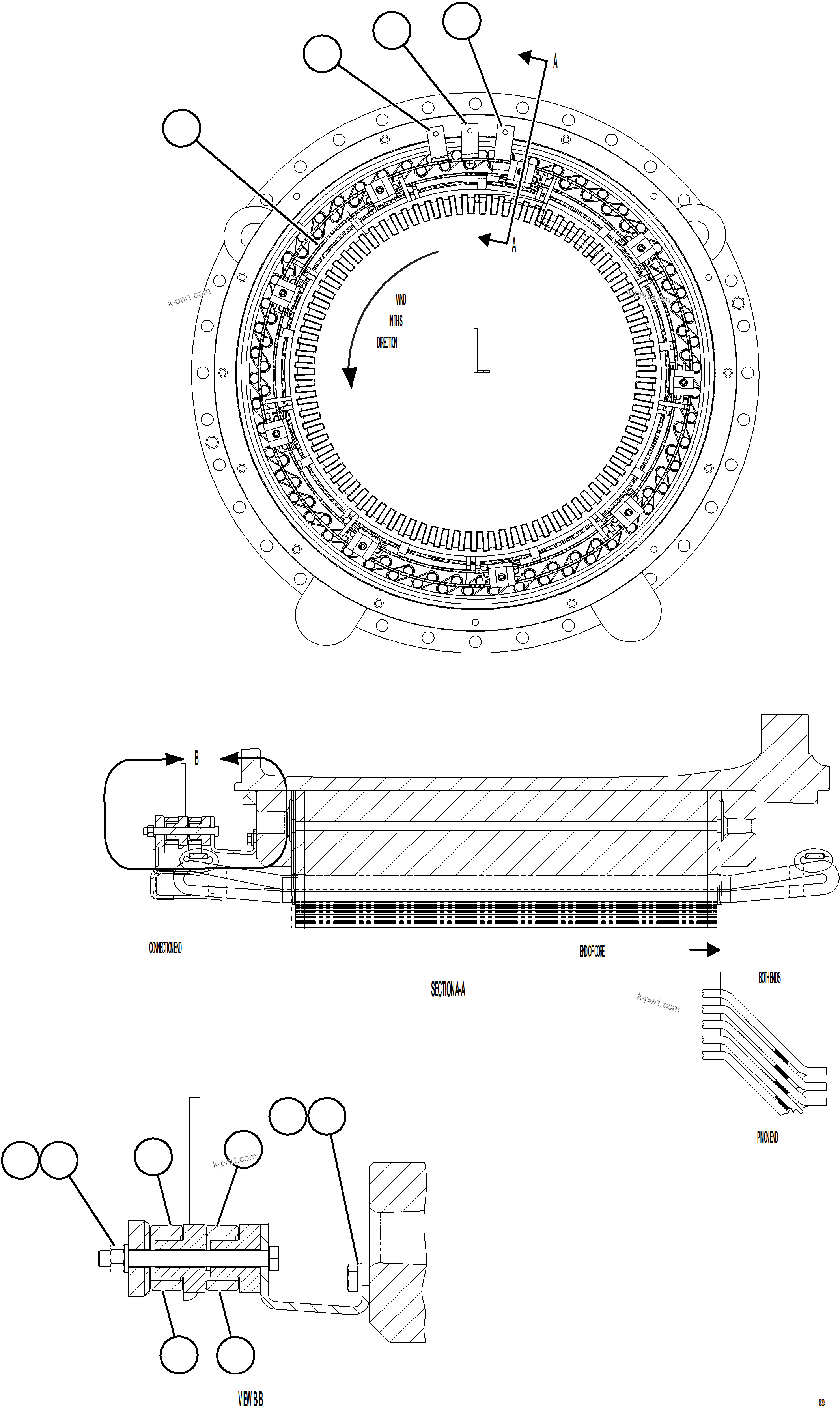 Komatsu parts book diagram for AFE92-A 980E-5SE S/N A60001 - A60010  KMMP: WHEEL MOTOR STATOR ASSEMBLY    58B-06-07820