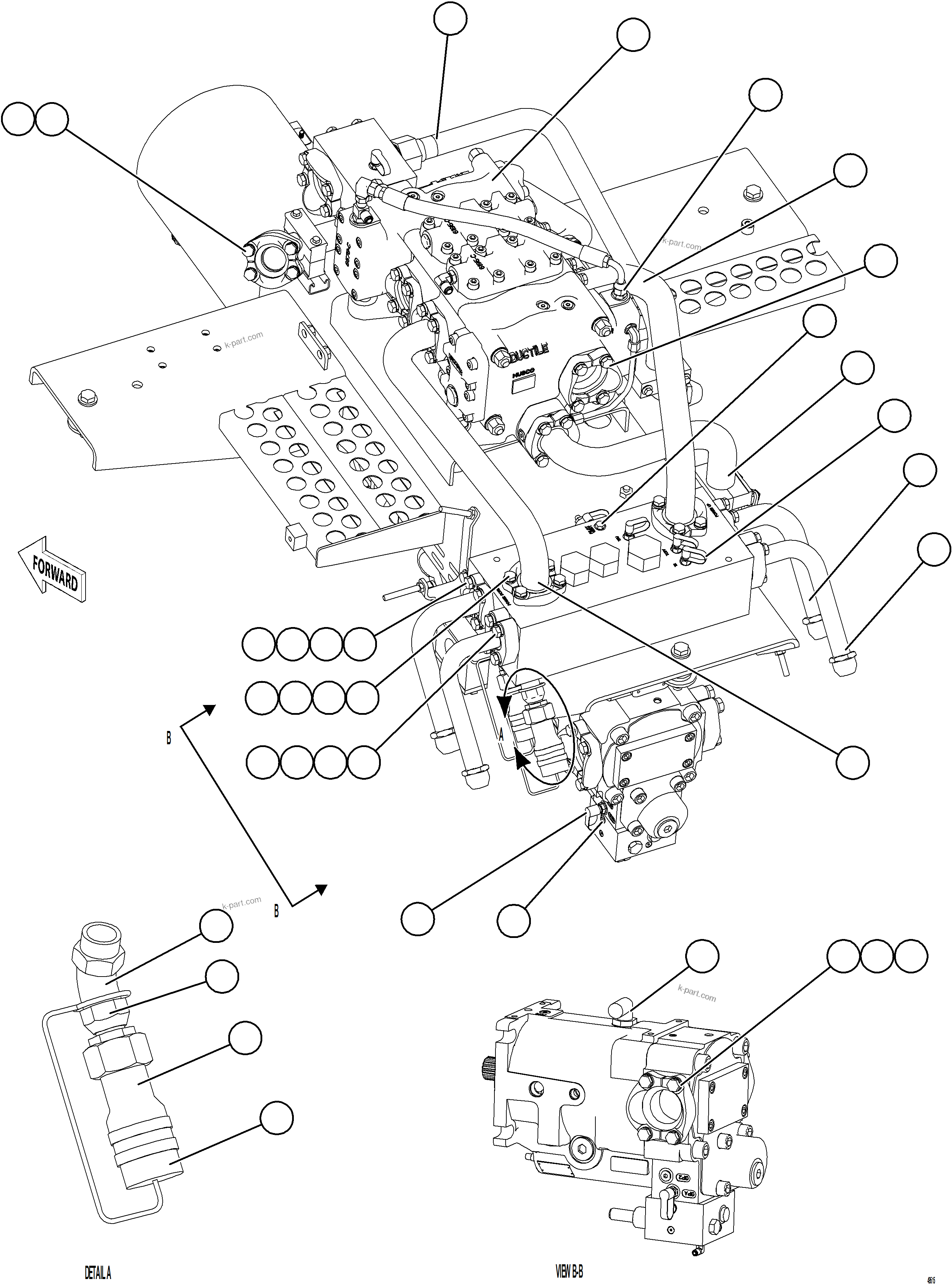 Komatsu parts book diagram for AFE92-A 980E-5SE S/N A60001 - A60010  KMMP: VALVE/PUMP MODULE PIPING    1/3