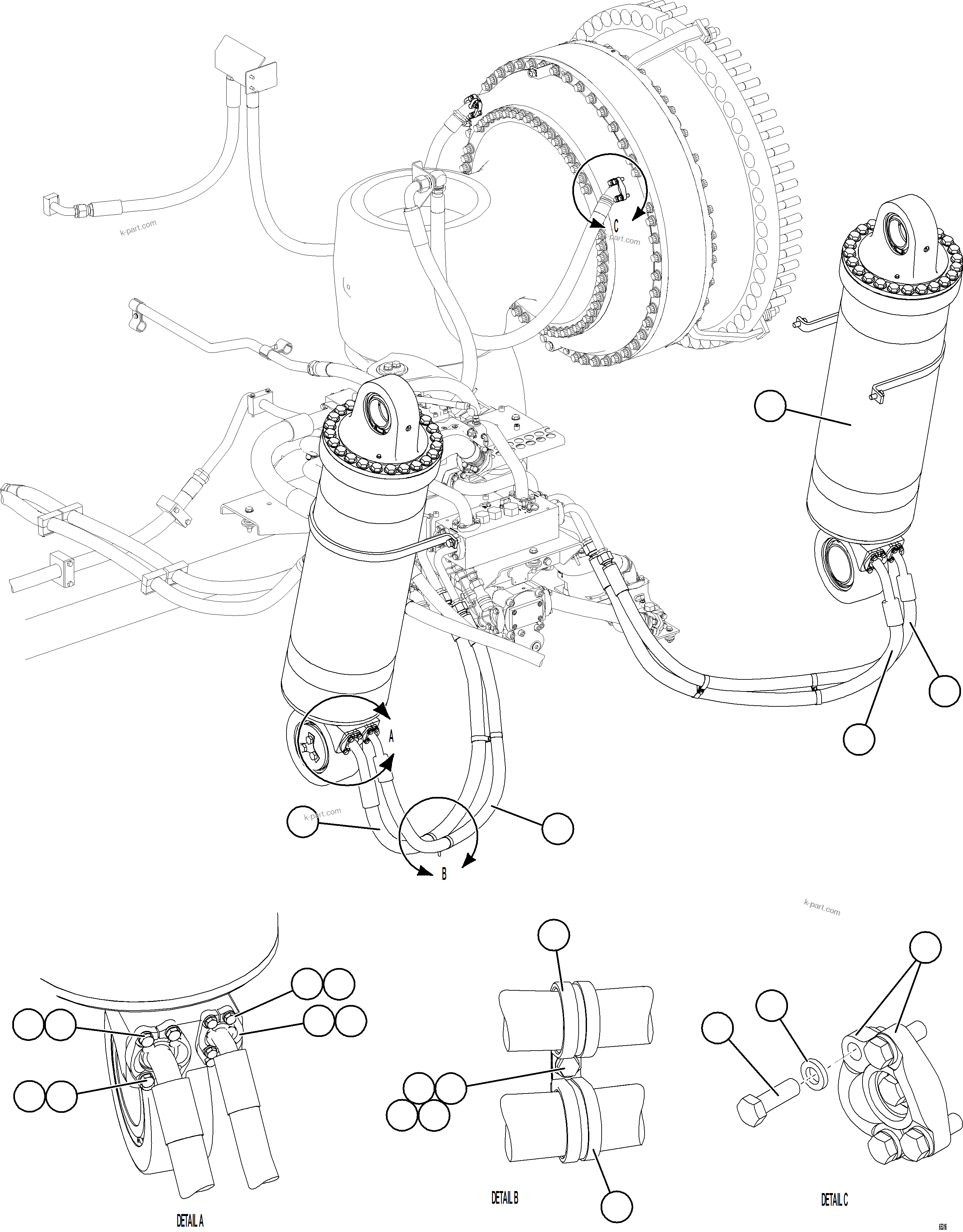 Komatsu parts book diagram for AFE92-A 980E-5SE S/N A60001 - A60010  KMMP: HOIST CYLINDER PIPING