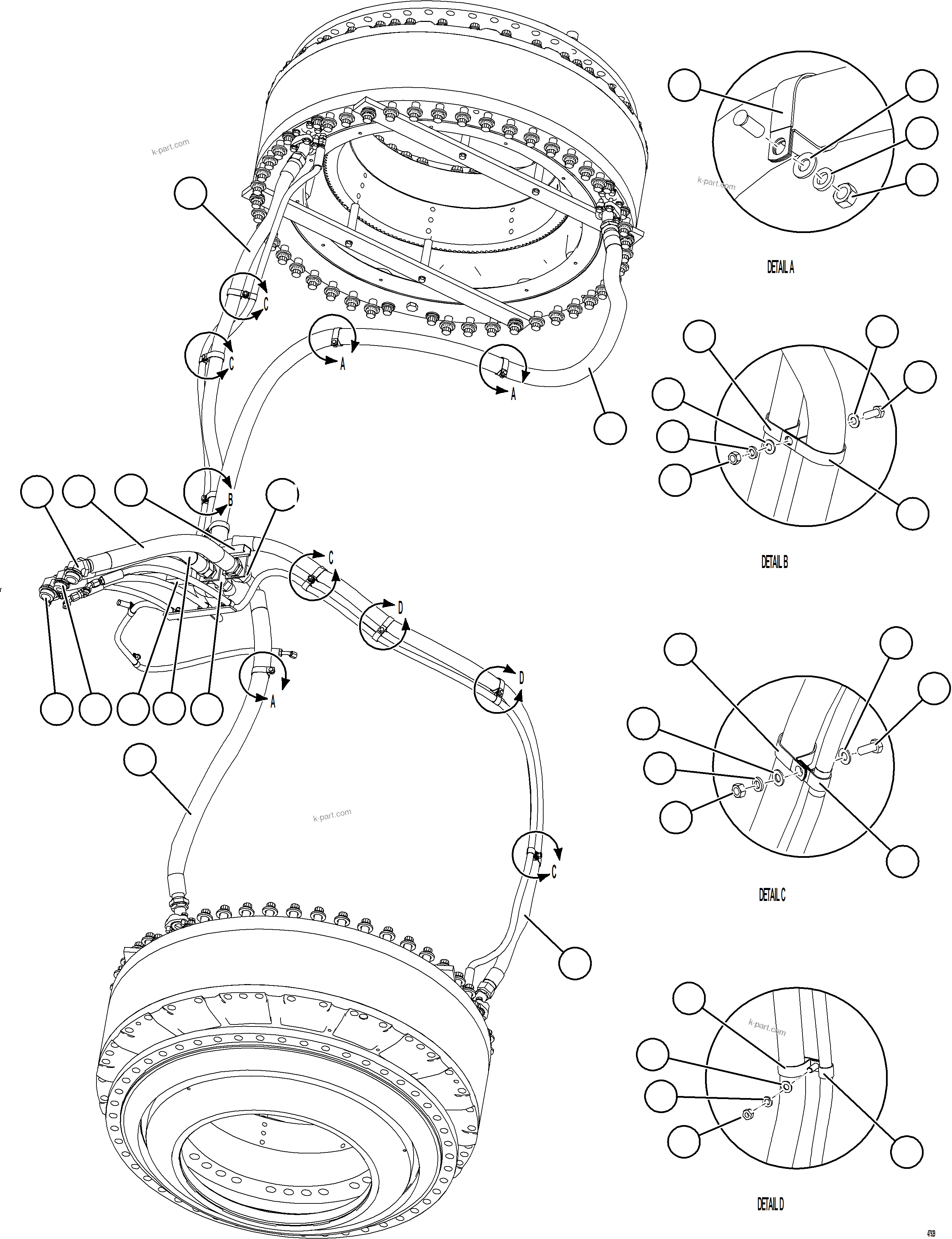 Komatsu parts book diagram for AFE92-A 980E-5SE S/N A60001 - A60010  KMMP: BRAKE COOLING PIPING - REAR AXLE    2/2