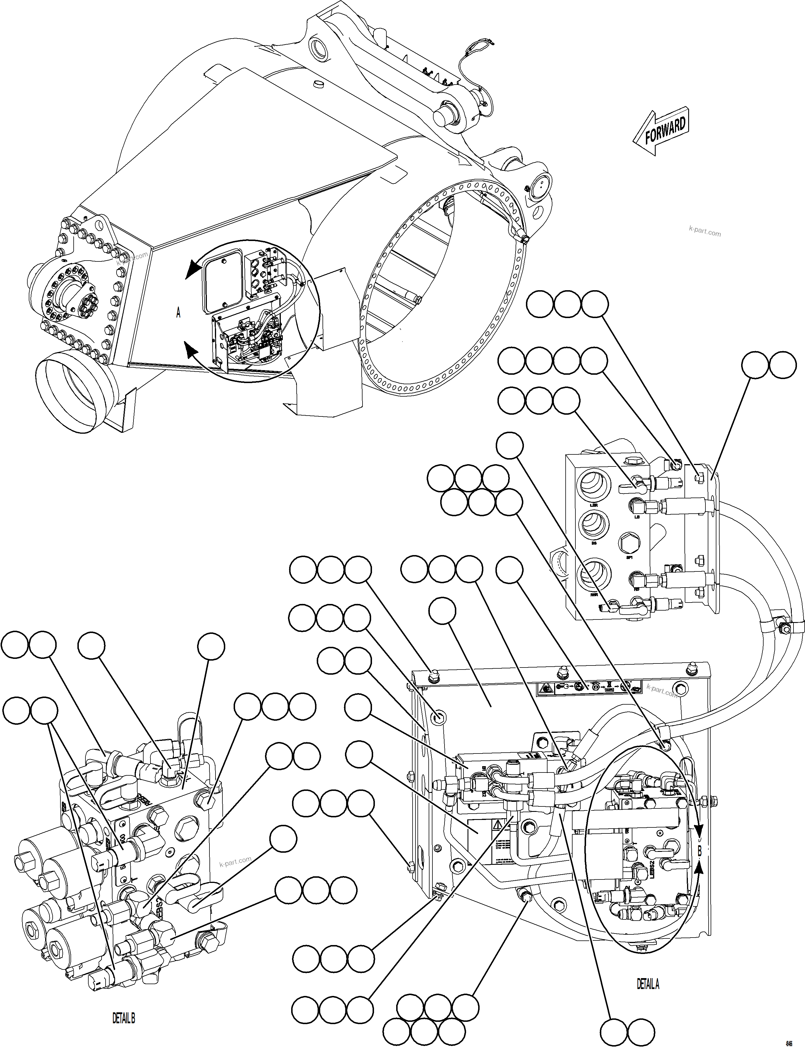 Komatsu parts book diagram for AFE92-A 980E-5SE S/N A60001 - A60010  KMMP: REAR BRAKE APPLY PIPING    3/3