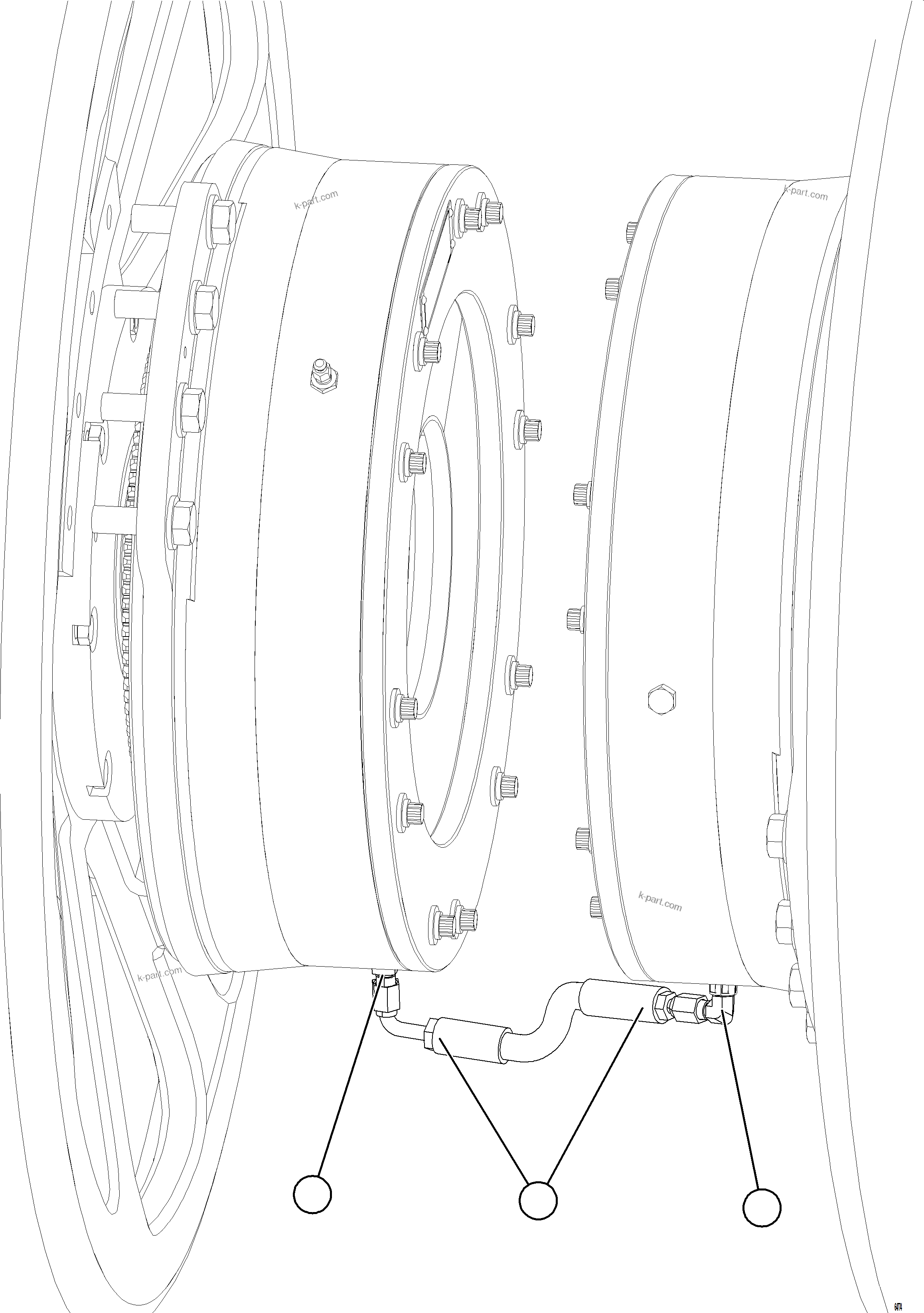Komatsu parts book diagram for AFE92-A 980E-5SE S/N A60001 - A60010  KMMP: PARKING BRAKE PIPING