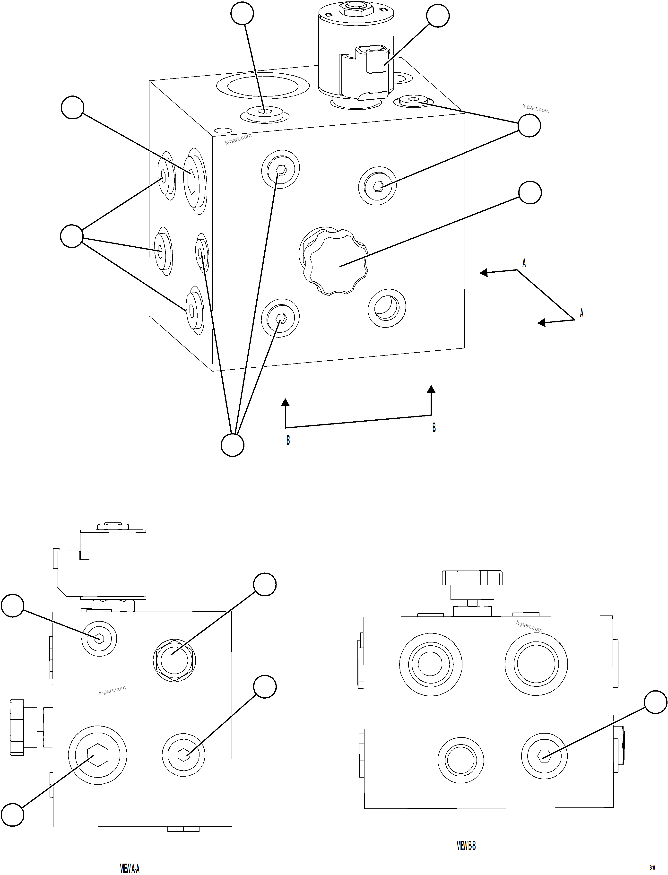 Komatsu parts book diagram for AFE92-A 980E-5SE S/N A60001 - A60010  KMMP: AUXILIARY HYDRAULIC MANIFOLD    58B-60-01771