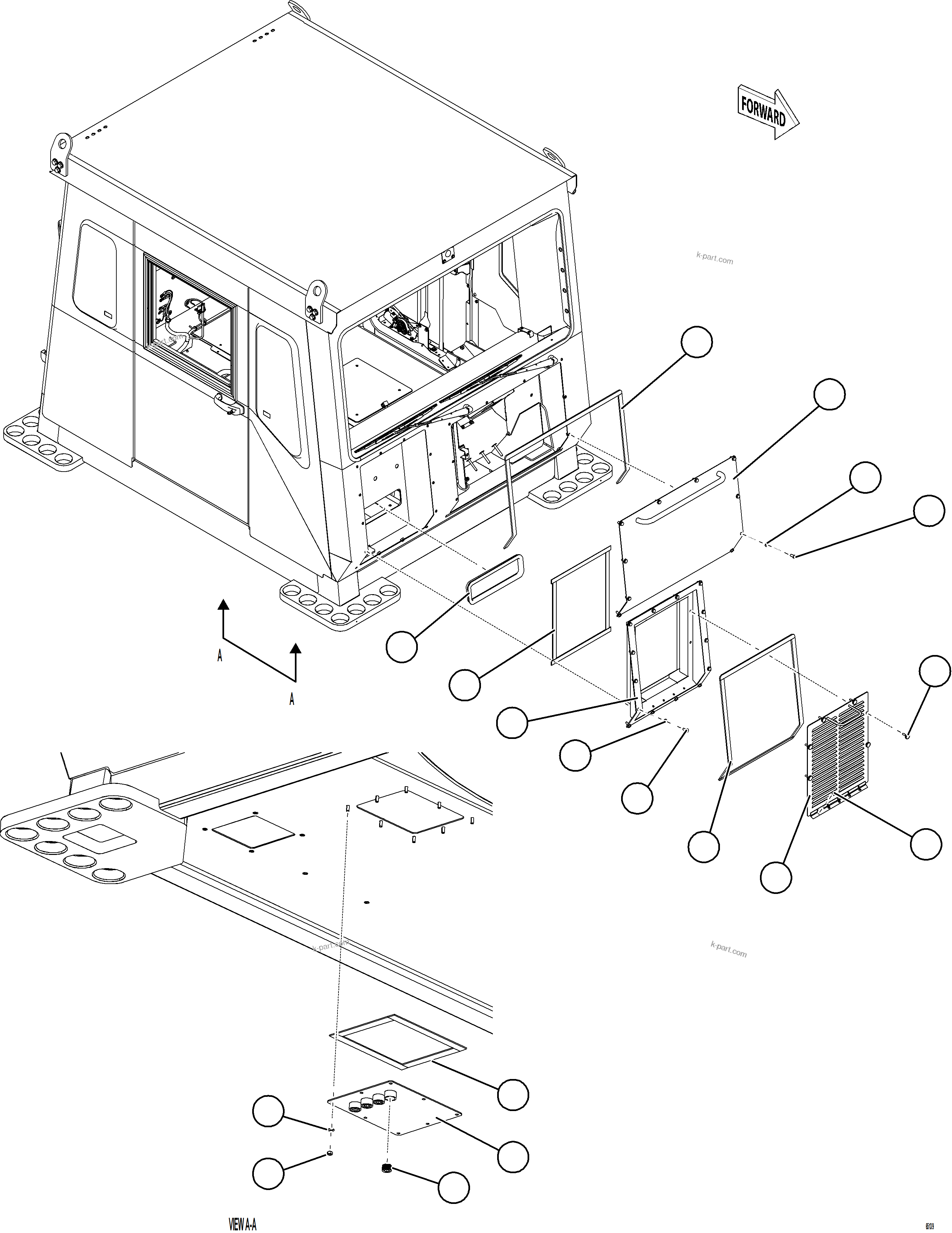 Komatsu parts book diagram for AFE92-A 980E-5SE S/N A60001 - A60010  KMMP: CAB EXTERNAL COVERS