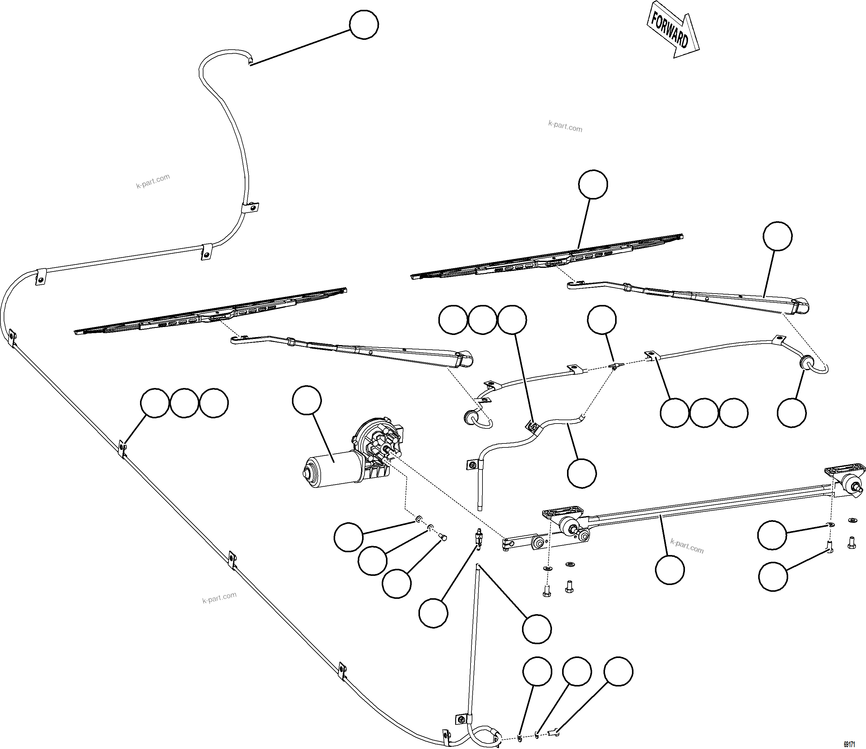 Komatsu parts book diagram for AFE92-A 980E-5SE S/N A60001 - A60010  KMMP: WINDSHIELD WIPER INSTALLATION