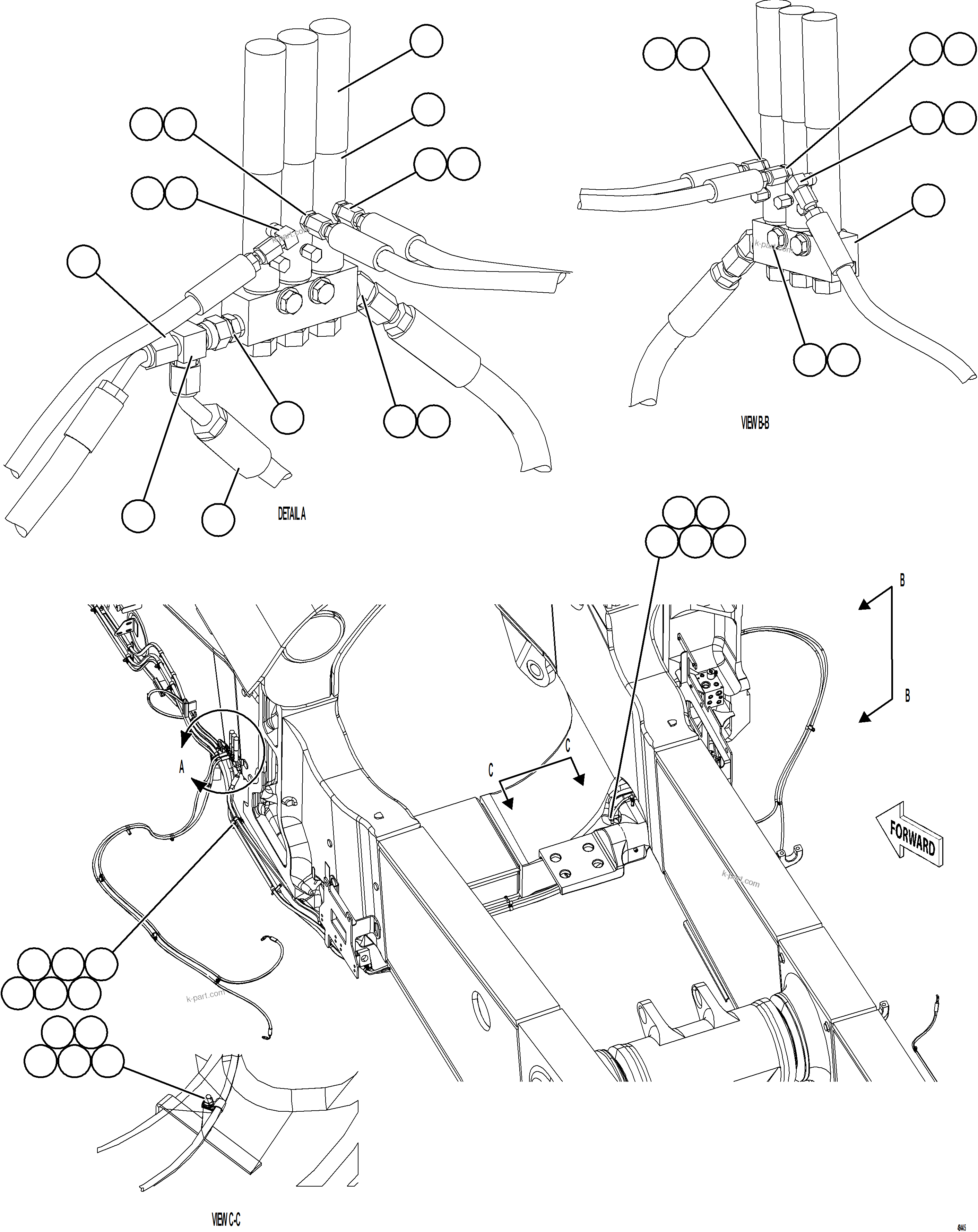 Komatsu parts book diagram for AFE92-A 980E-5SE S/N A60001 - A60010  KMMP: AUTOMATIC LUBRICATION SYSTEM PIPING - FRONT    3/4