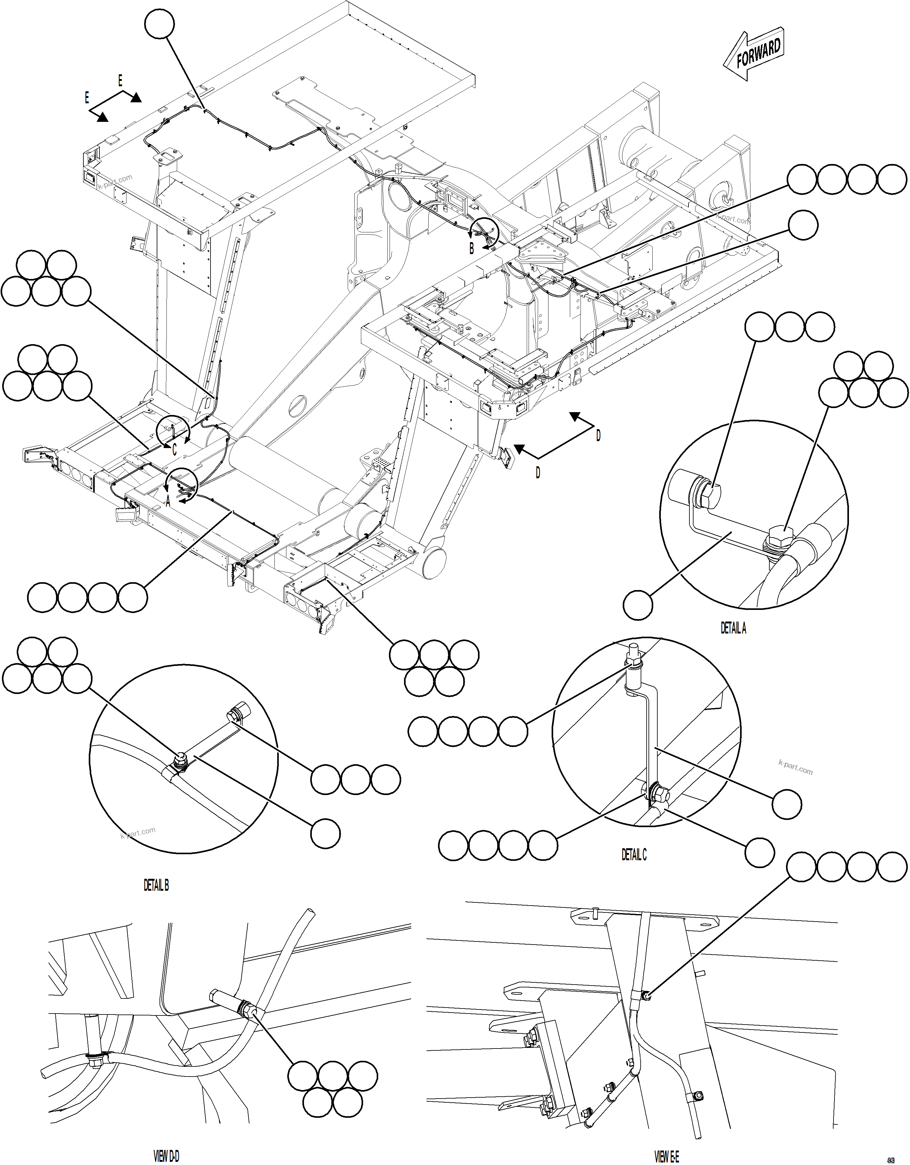 Komatsu parts book diagram for AFE92-A 980E-5SE S/N A60001 - A60010  KMMP: KOMVISION RADAR HARNESS ROUTING    1/2