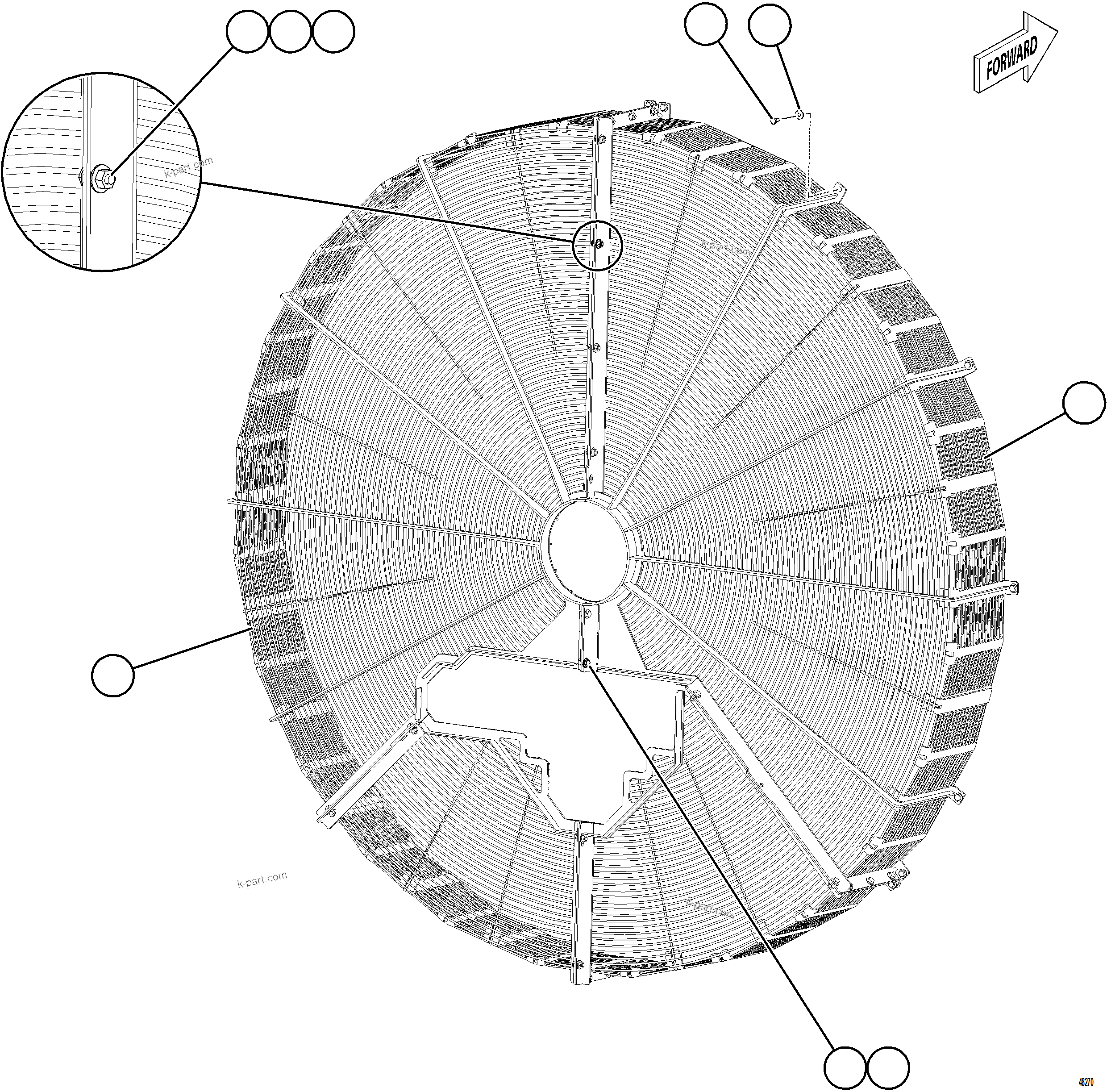 Komatsu parts book diagram for AFE92-D 980E-5SE S/N A60019  KMMP: FAN GUARD INSTALLATION