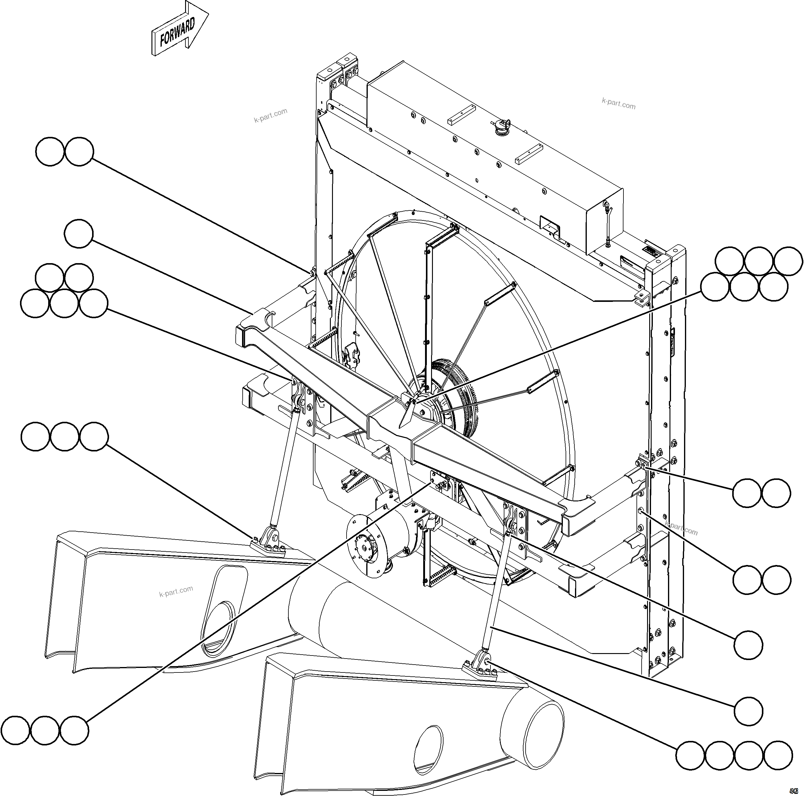 Komatsu parts book diagram for AFE92-D 980E-5SE S/N A60019  KMMP: RADIATOR INSTALLATION - LOWER