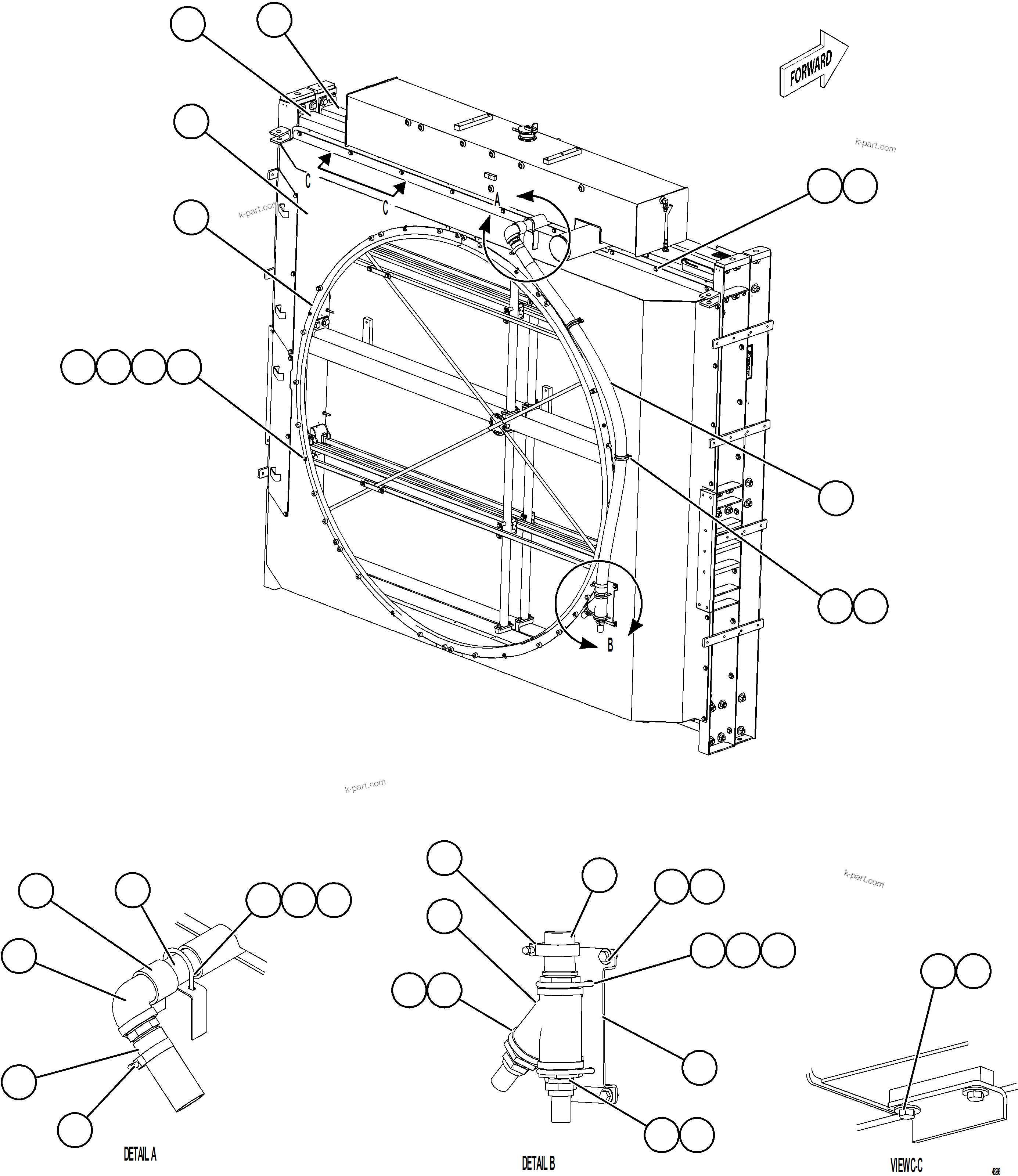 Komatsu parts book diagram for AFE92-D 980E-5SE S/N A60019  KMMP: RADIATOR & SHROUD ASSEMBLY    1/2