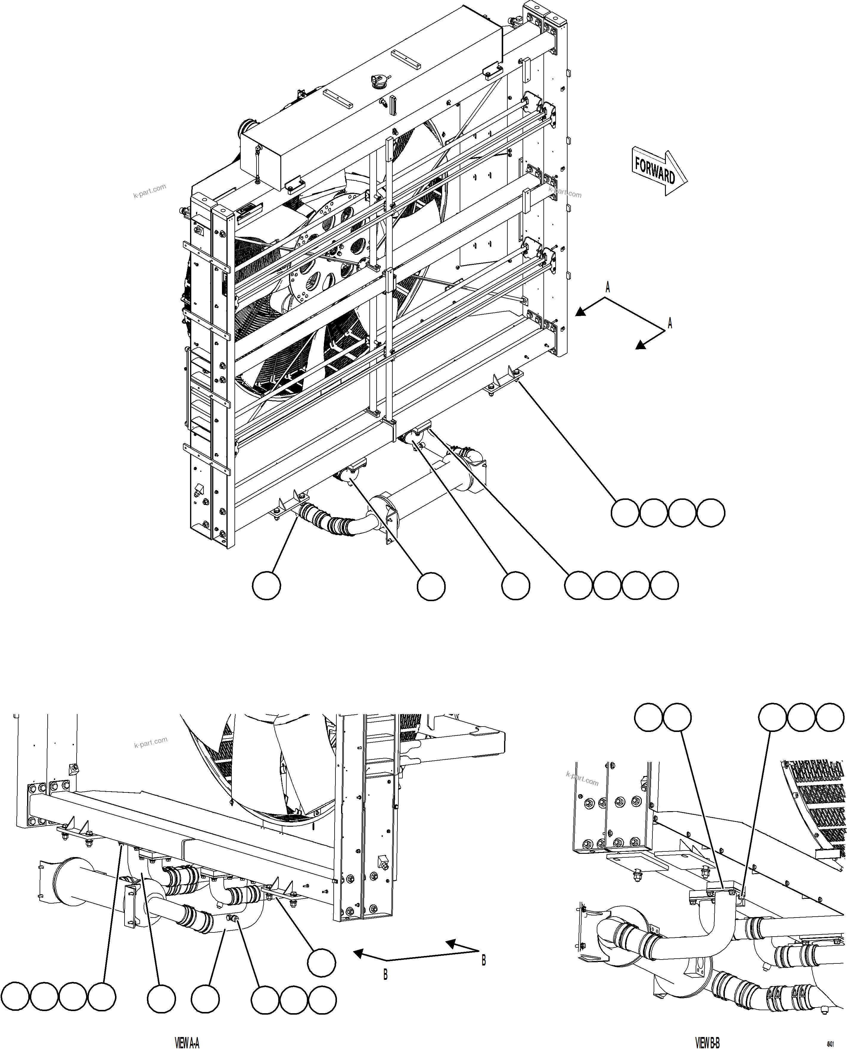 Komatsu parts book diagram for AFE92-D 980E-5SE S/N A60019  KMMP: RADIATOR PIPING    2/4