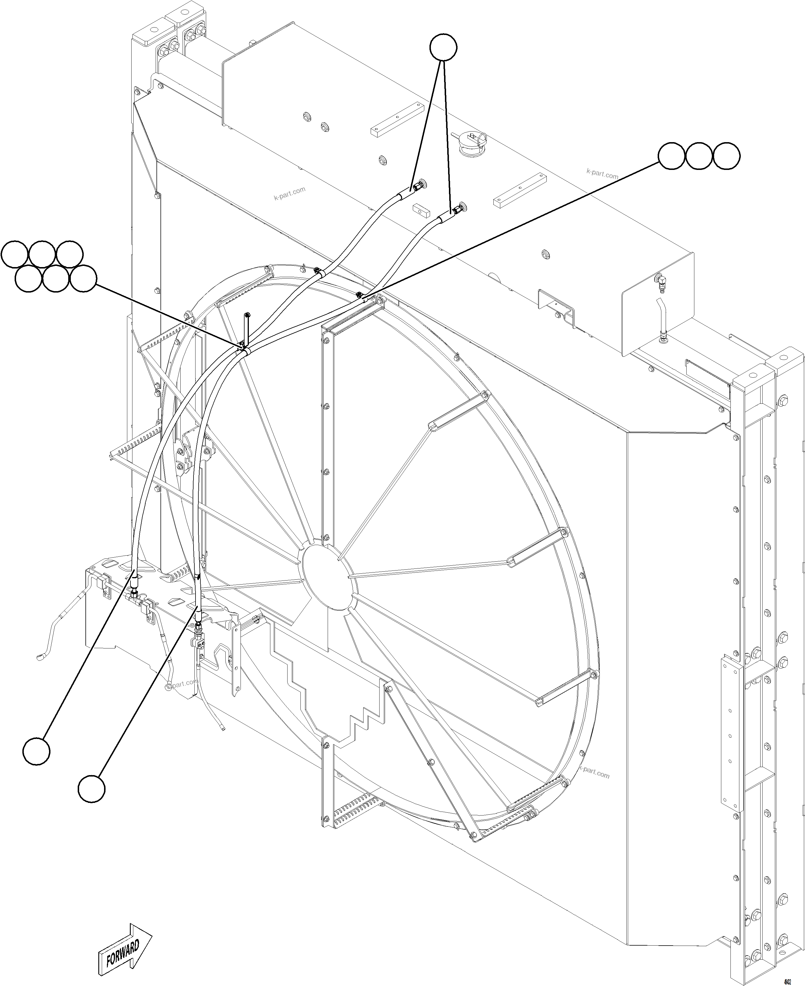 Komatsu parts book diagram for AFE92-D 980E-5SE S/N A60019  KMMP: RADIATOR PIPING    3/4