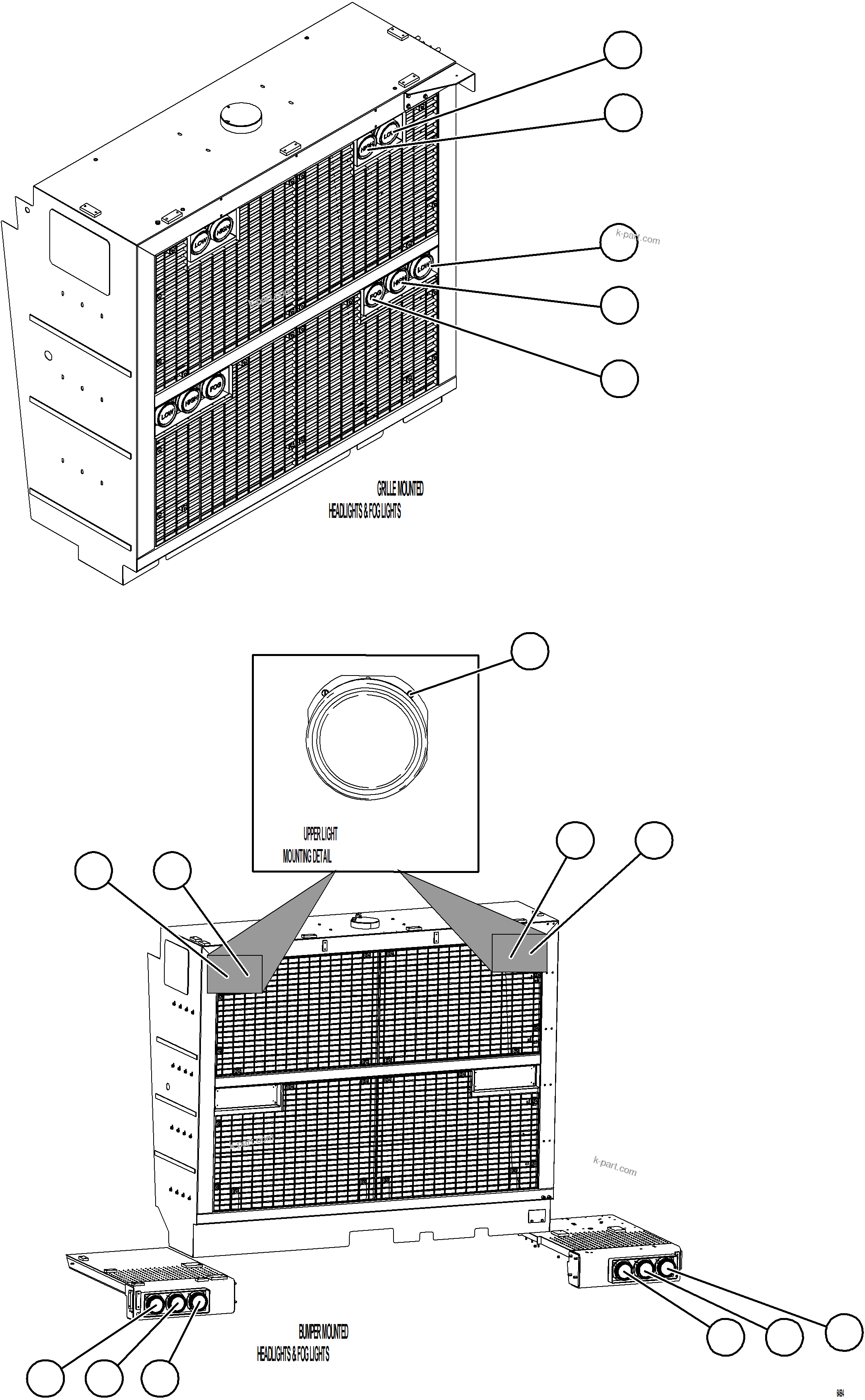 Komatsu parts book diagram for AFE92-D 980E-5SE S/N A60019  KMMP: HEADLIGHTS & FOG LIGHTS    1/2