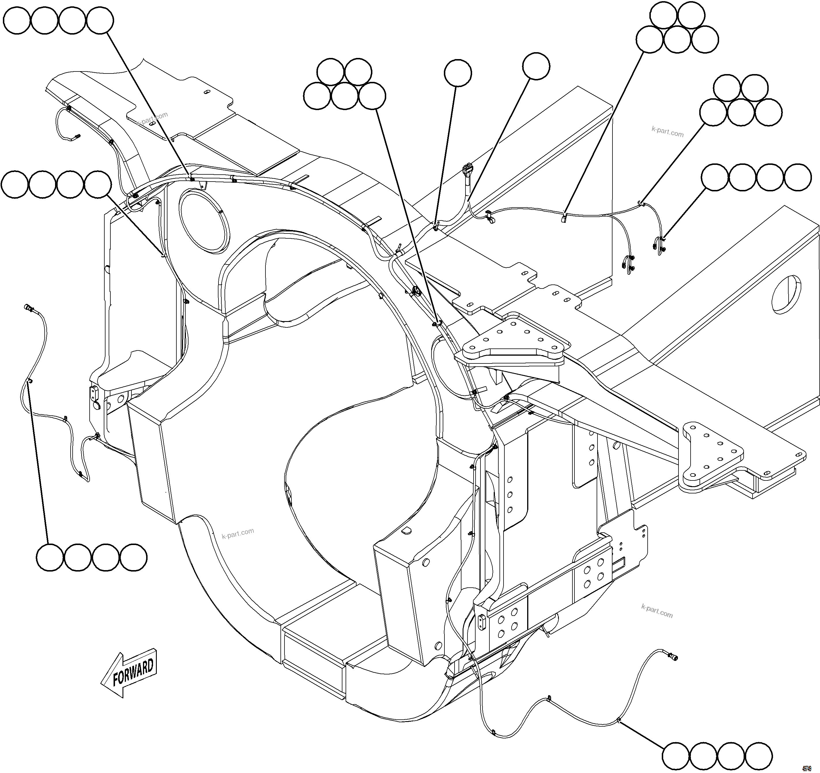 Komatsu parts book diagram for AFE92-D 980E-5SE S/N A60019  KMMP: FRONT WHEEL SPEED SENSOR WIRING HARNESS