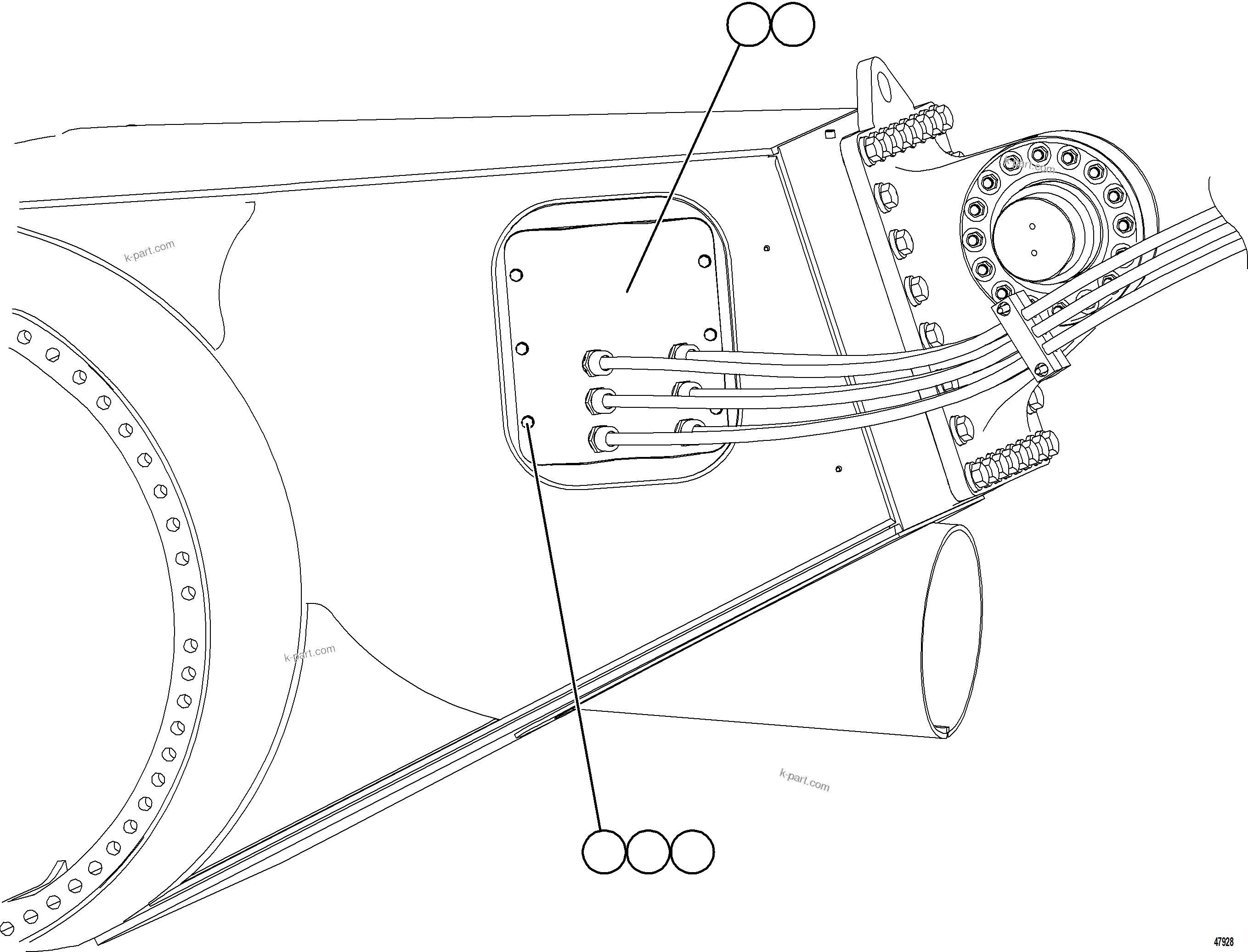Komatsu parts book diagram for AFE92-D 980E-5SE S/N A60019  KMMP: WHEEL MOTOR CABLE MOUNT - REAR AXLE