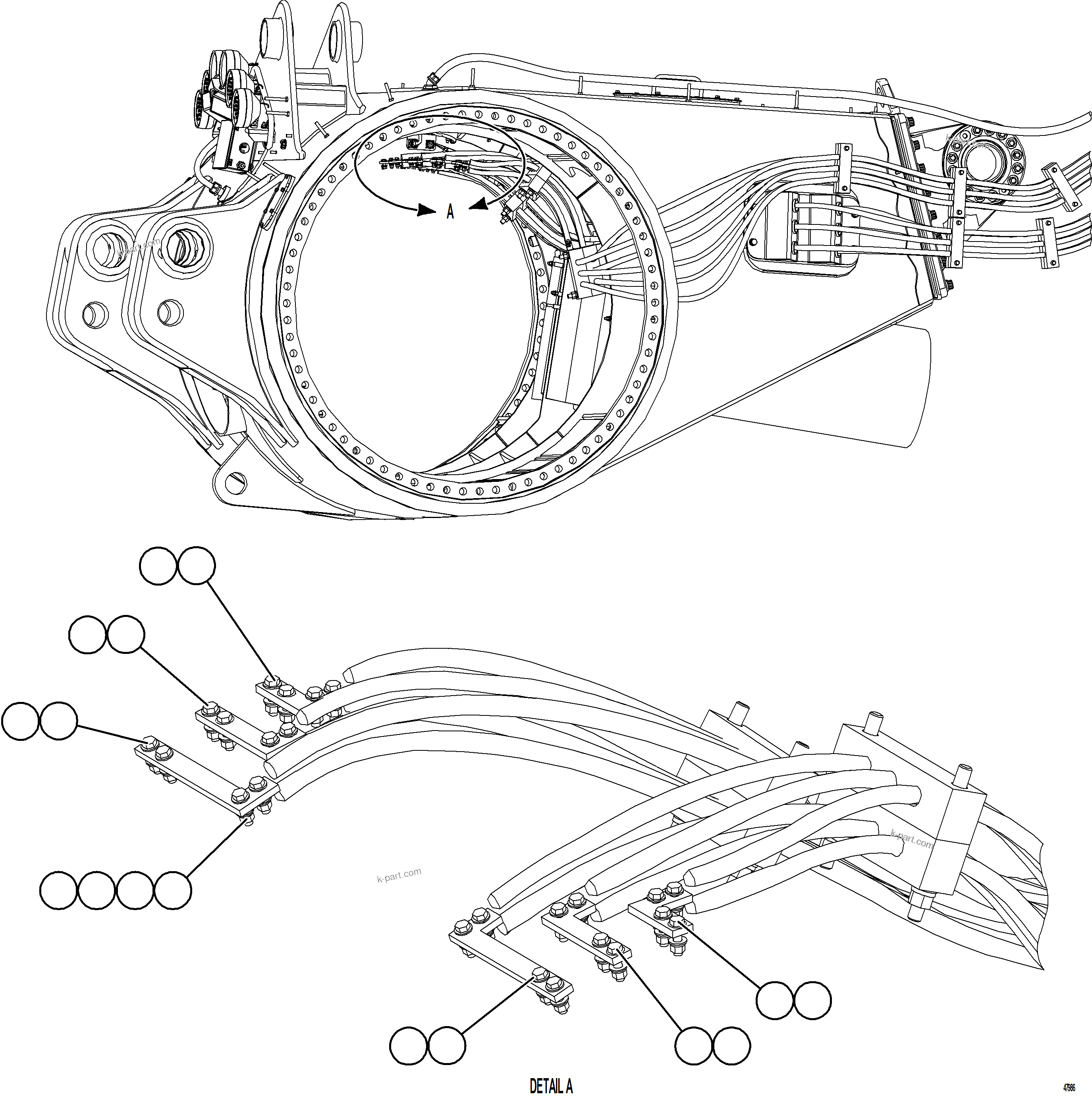 Komatsu parts book diagram for AFE92-D 980E-5SE S/N A60019  KMMP: WHEEL MOTOR CABLE CONNECTIONS