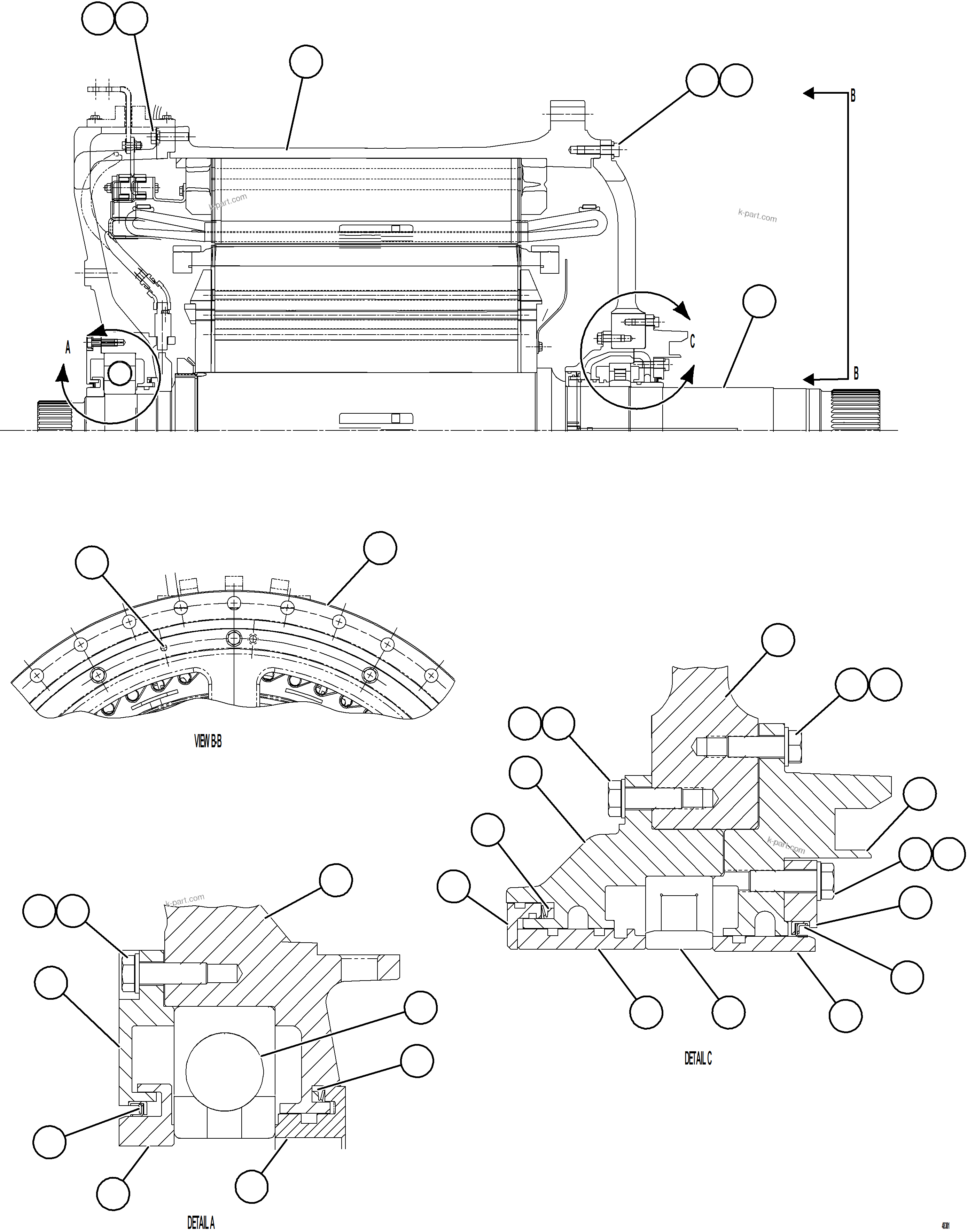 Komatsu parts book diagram for AFE92-D 980E-5SE S/N A60019  KMMP: WHEEL MOTOR    1/2