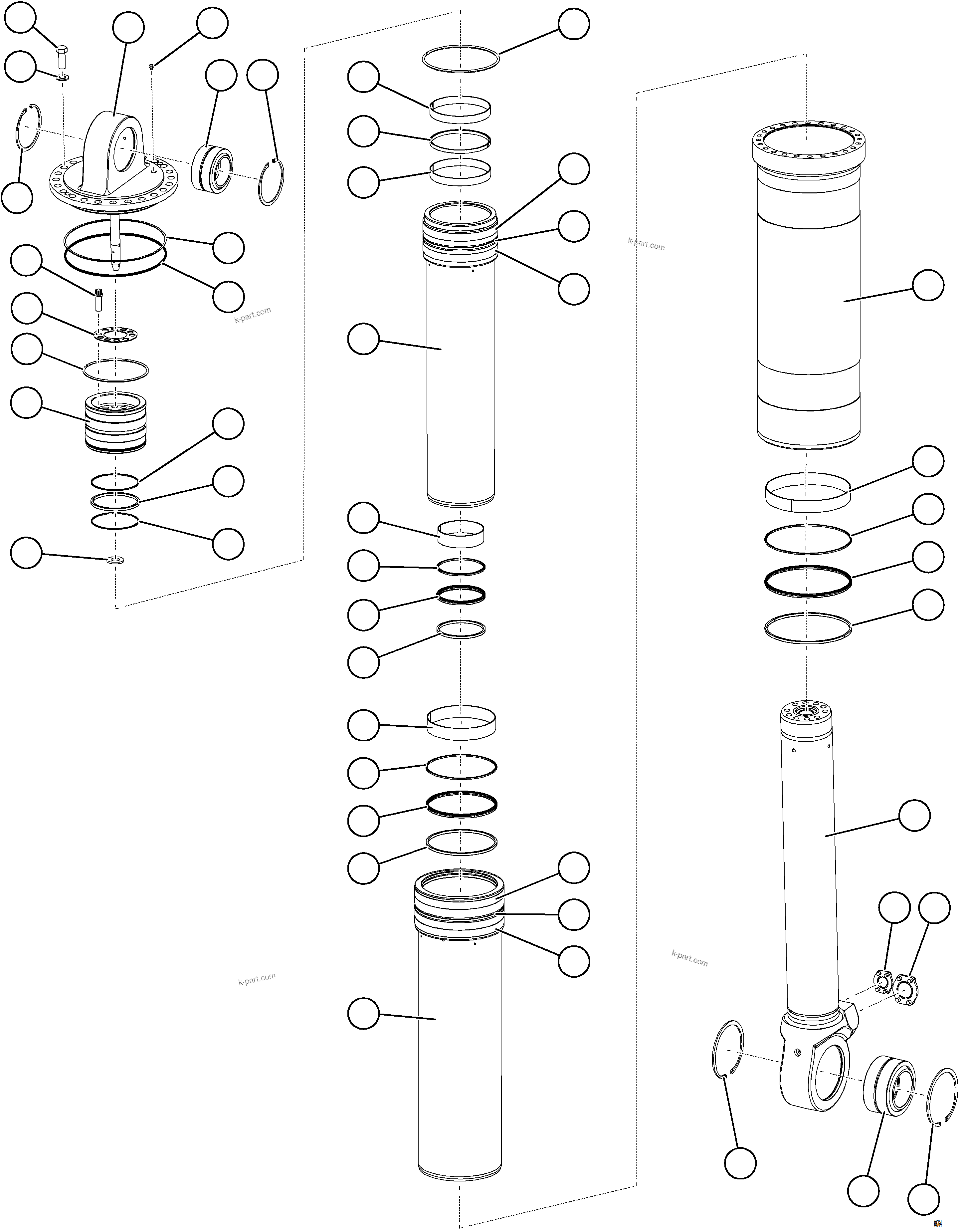 Komatsu parts book diagram for AFE92-D 980E-5SE S/N A60019  KMMP: HOIST CYLINDER ASSEMBLY W/ BEARINGS