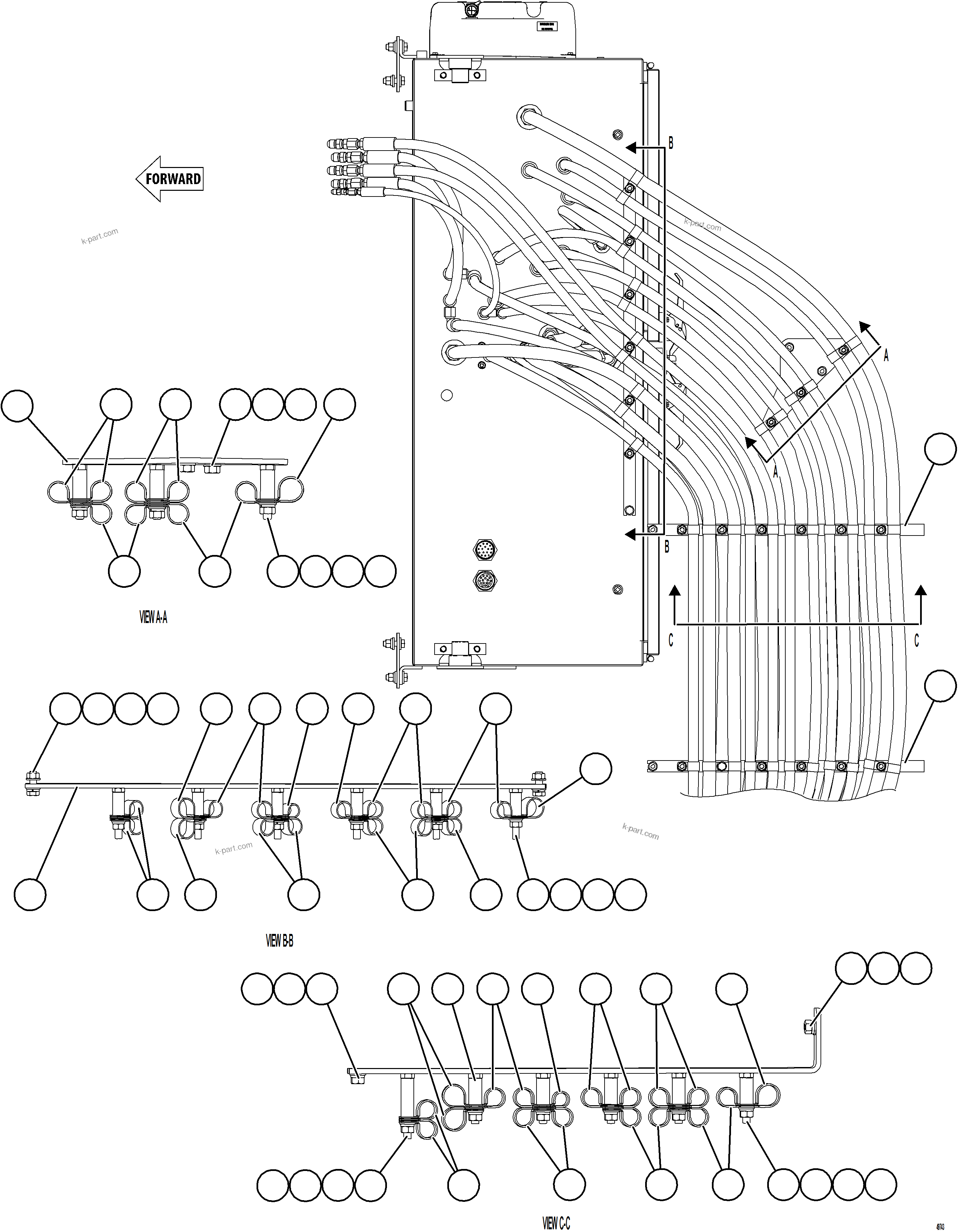 Komatsu parts book diagram for AFE92-D 980E-5SE S/N A60019  KMMP: HYDRAULIC BRAKE CABINET HOSE CLAMPING    1/2
