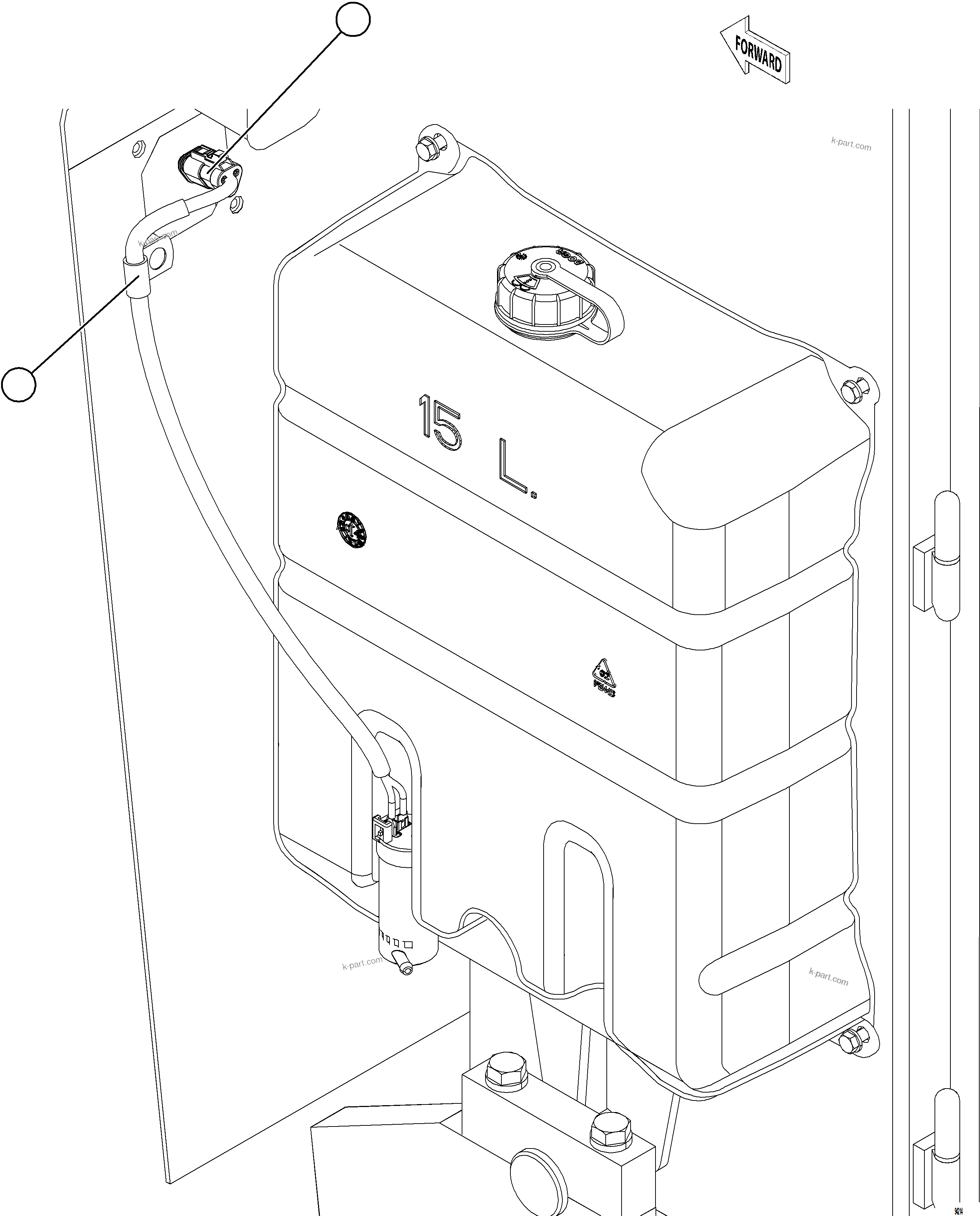 Komatsu parts book diagram for AFE92-D 980E-5SE S/N A60019  KMMP: WINDSHIELD WASHER RESERVOIR INSTALLATION    2/2